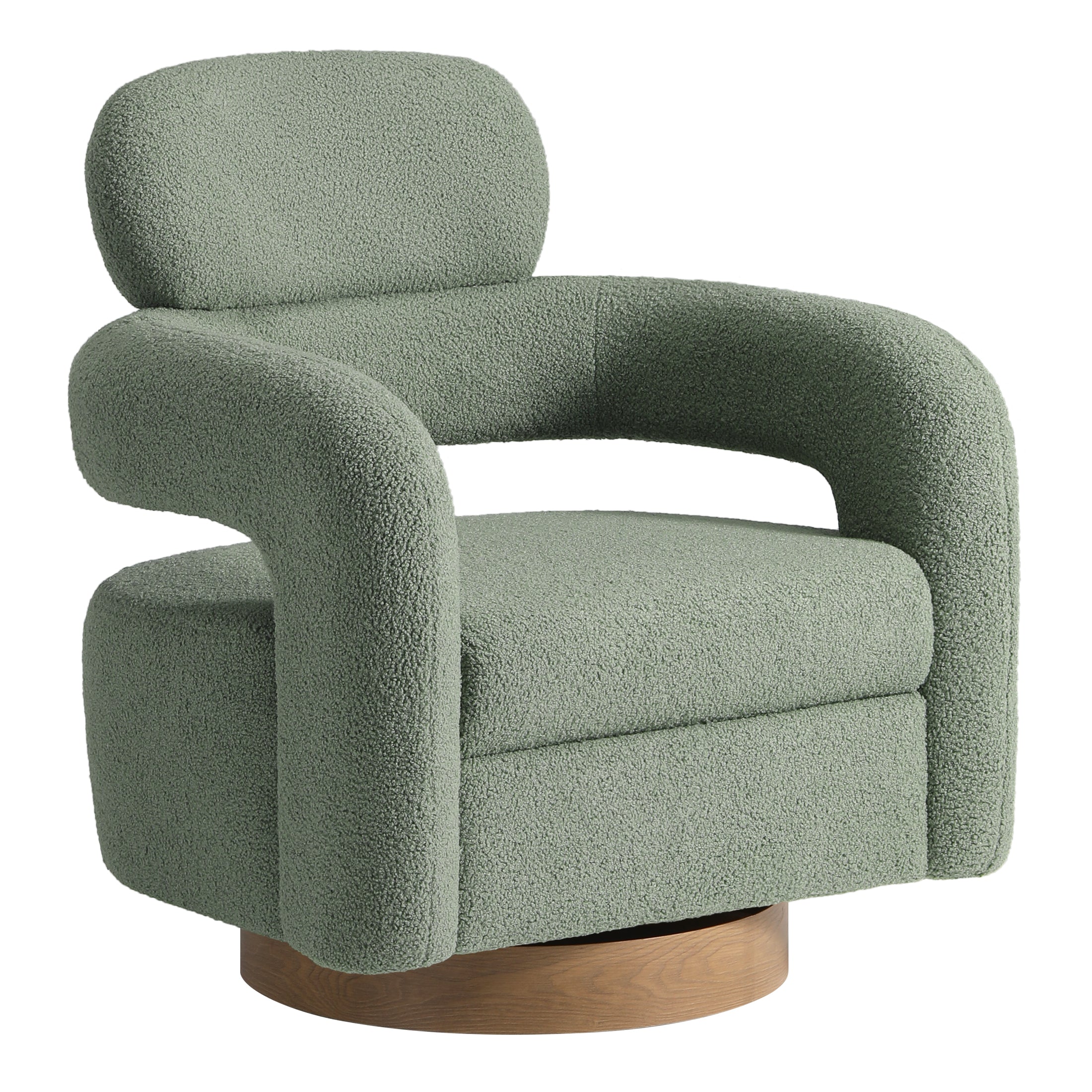 Celine Mid-Century Modern Sherpa Swivel Barrel Accent Chair With Round Storage Ottoman