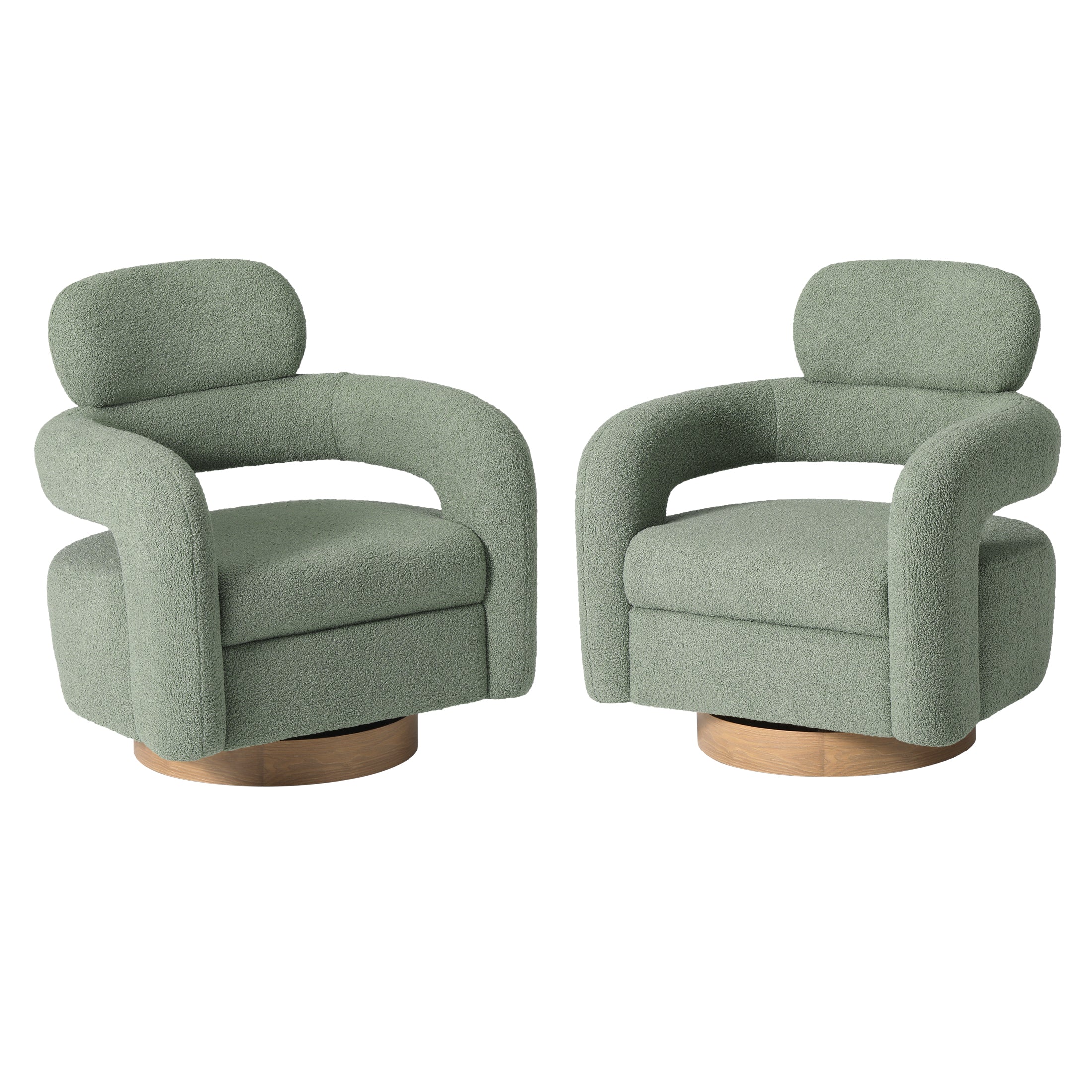 Celine Mid-Century Modern Round Sherpa Swivel Barrel Accent Chair (Set of 2)