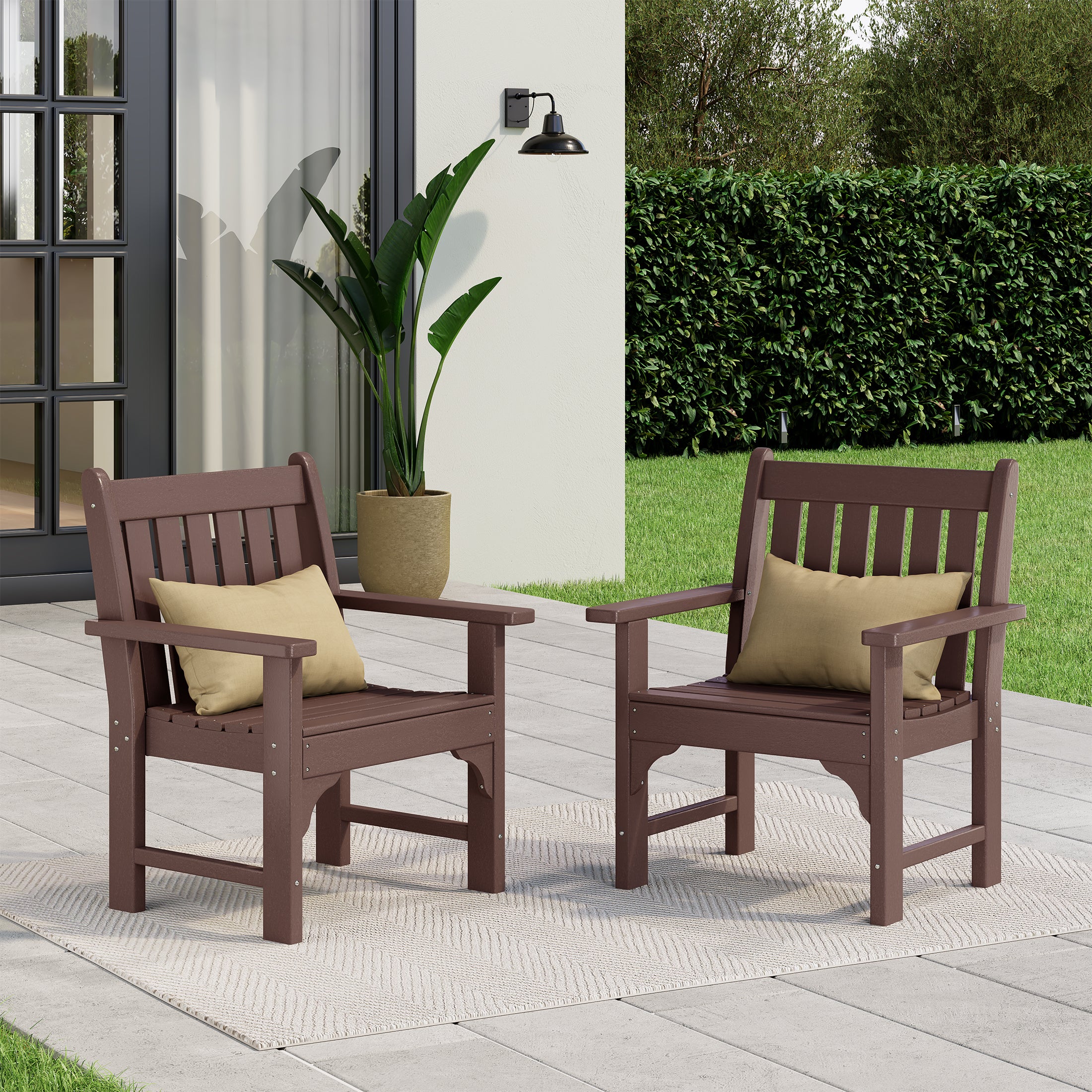 Paradise Outdoor Patio HDPE Garden Dining Arm Chairs (Set of 2)