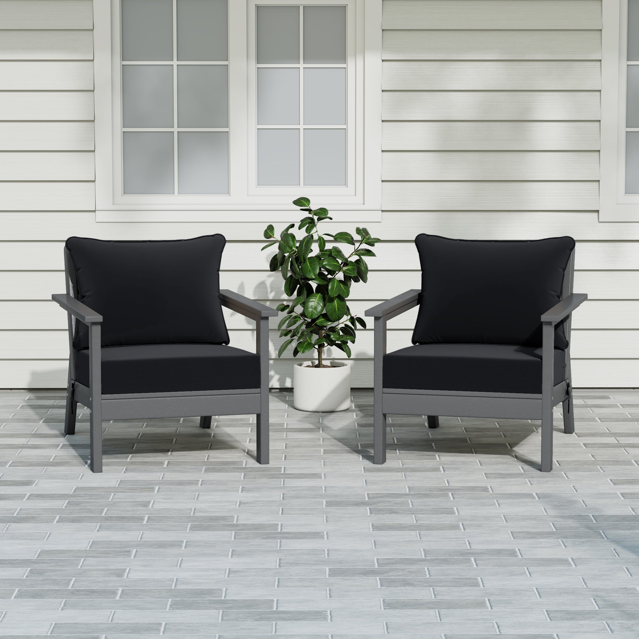 Portsmouth Outdoor Modern HDPE Patio Club Chairs with Deep Seating Patio Cushions (Set of 2)