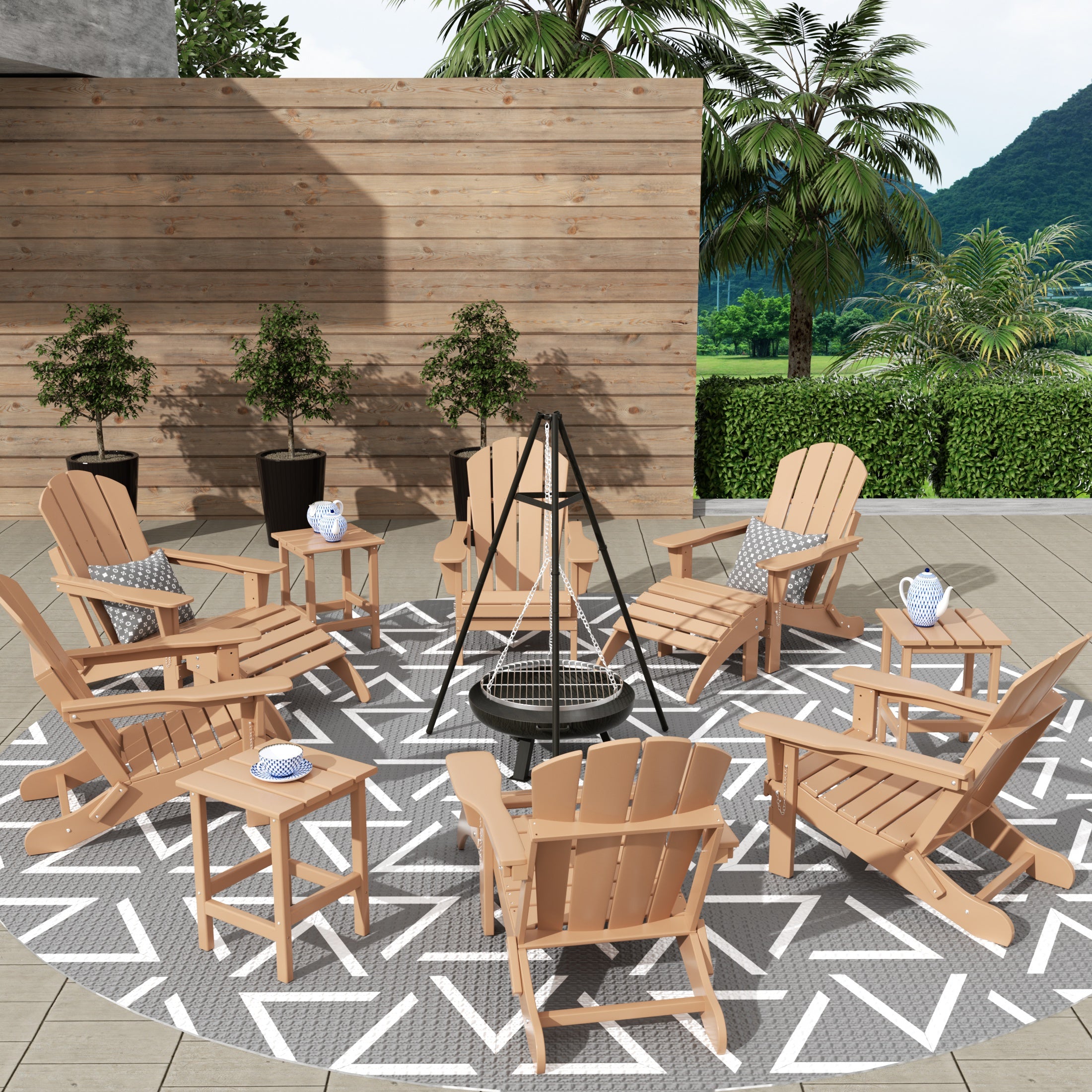 Paradise Malibu 12-Piece Outdoor Folding Poly Adirondack Chair With Ottoman And Side Table