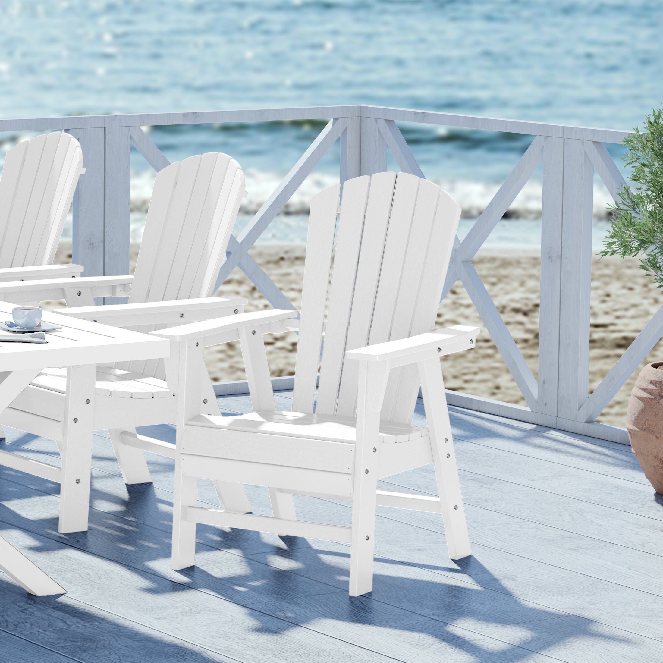 Portside Outdoor Patio Seashell Back Adirondack Dining Chair