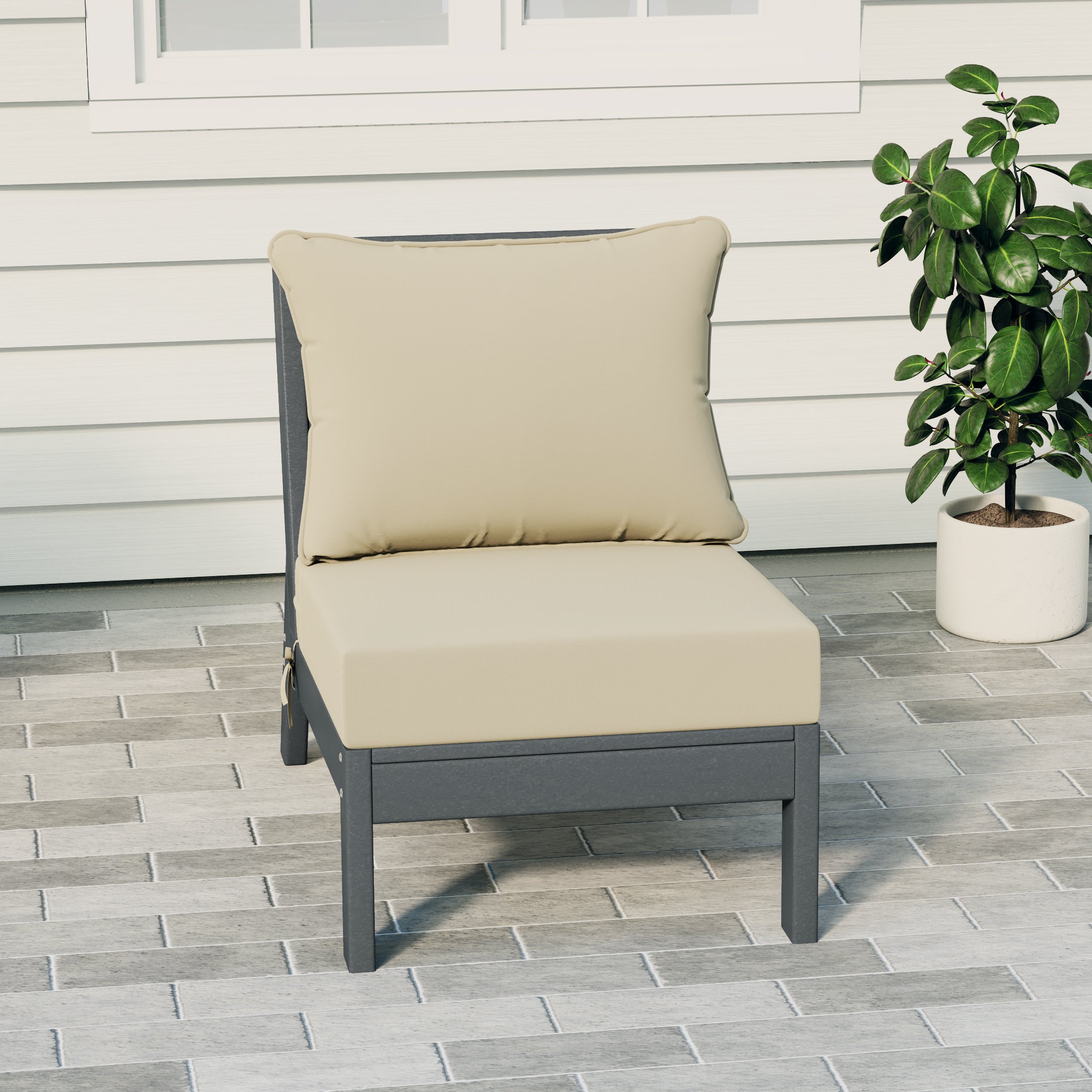 Portsmouth Modern Outdoor HDPE Patio Armless Sectional Corner Club Chair with Deep Seat Cushions