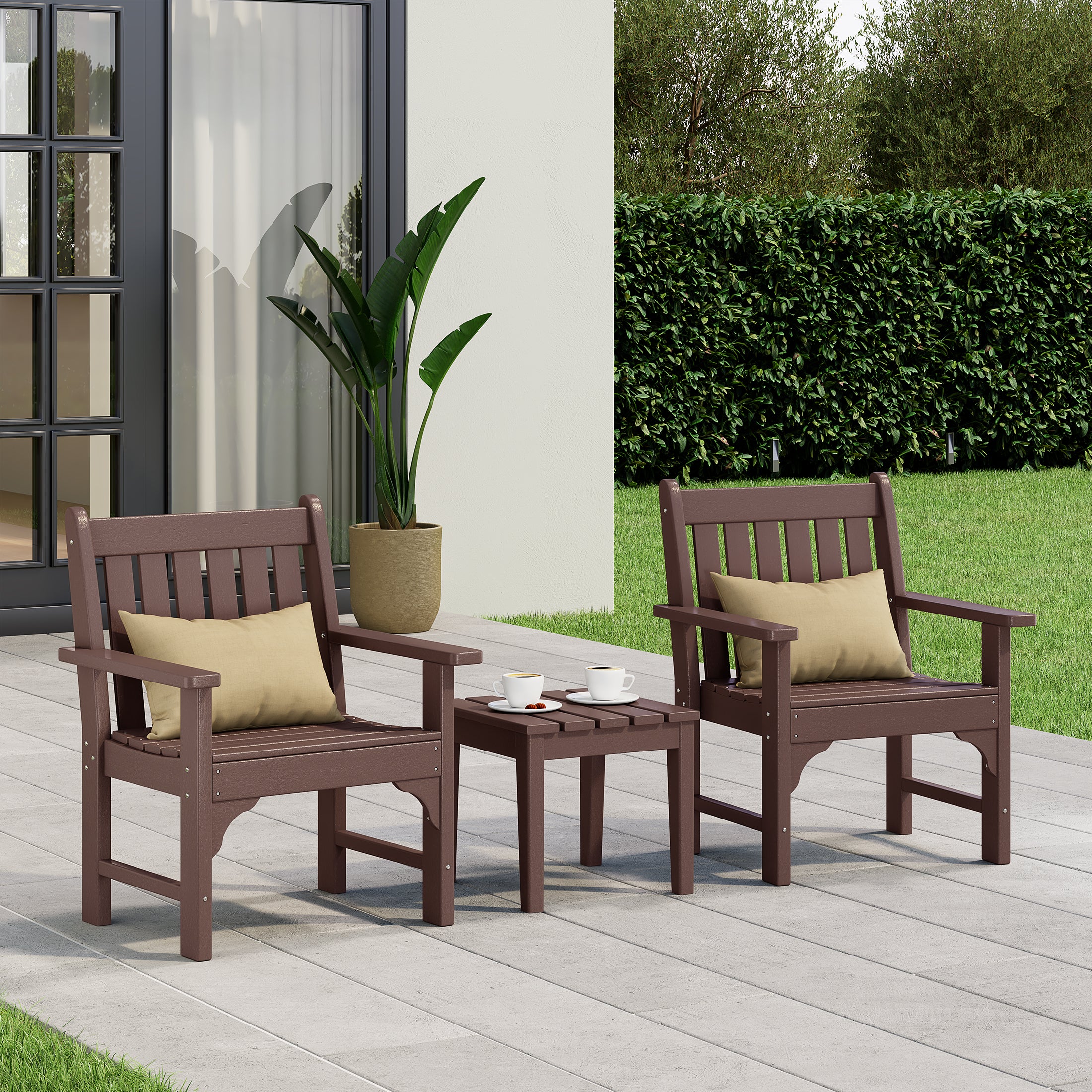 Paradise Outdoor Patio 3-Piece HDPE Adirondack Garden Chairs with Square Adirondack Side Table Set