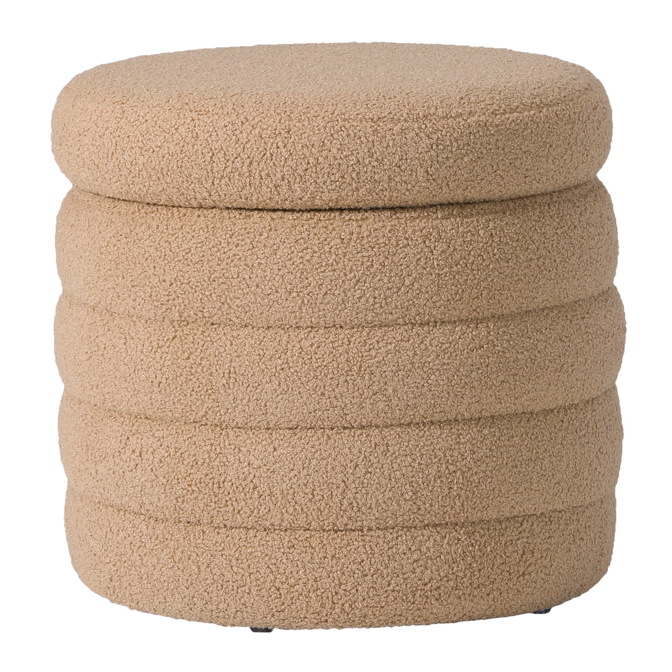 Celine Mid-Century Modern Faux Sherpa Round Ottoman With Storage