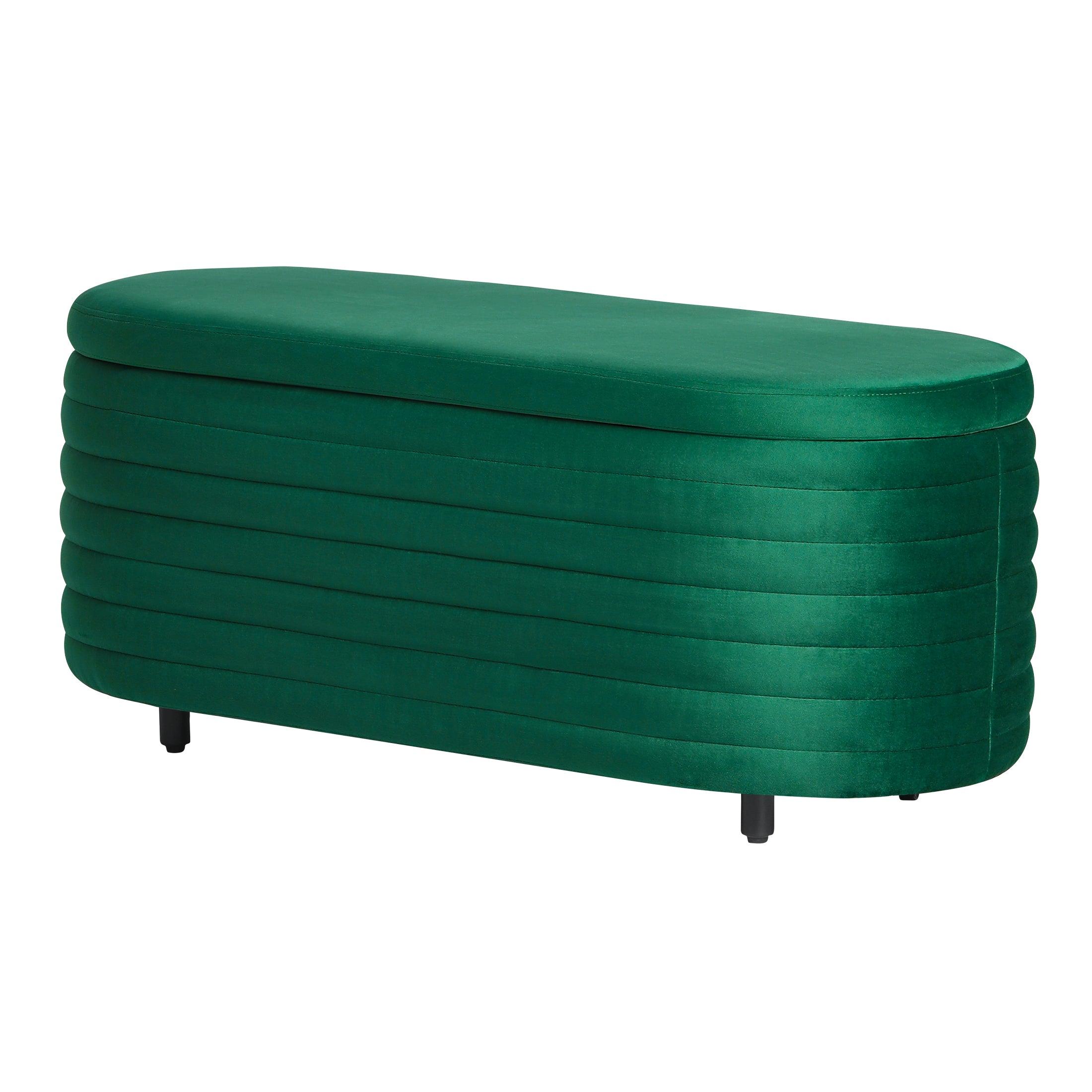 Alaia 42.5" Wide Mid-Century Modern Upholstered Velvet Oval Storage Ottoman Bench - Costaelm