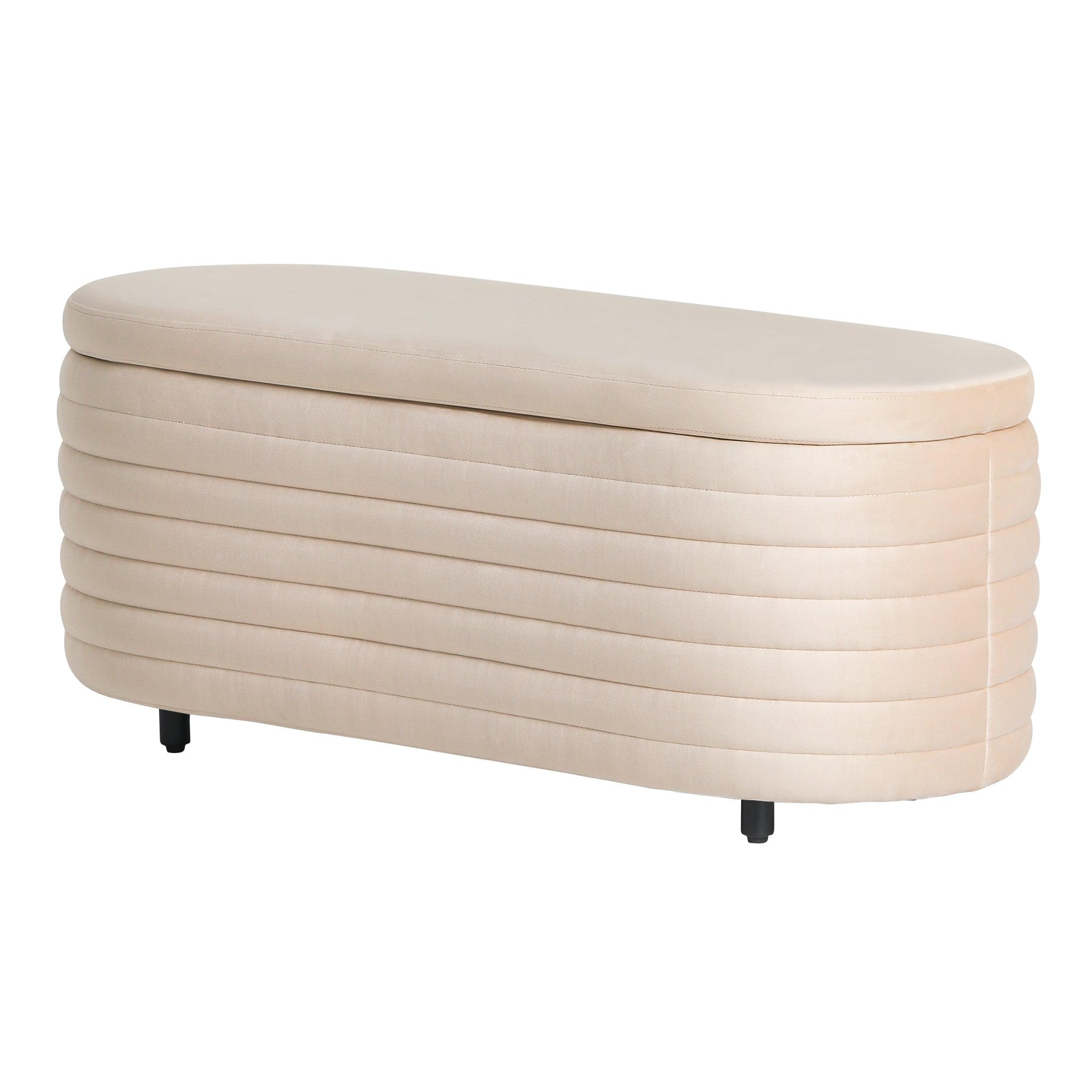 Alaia 42.5" Wide Mid-Century Modern Upholstered Velvet Oval Storage Ottoman Bench - Costaelm