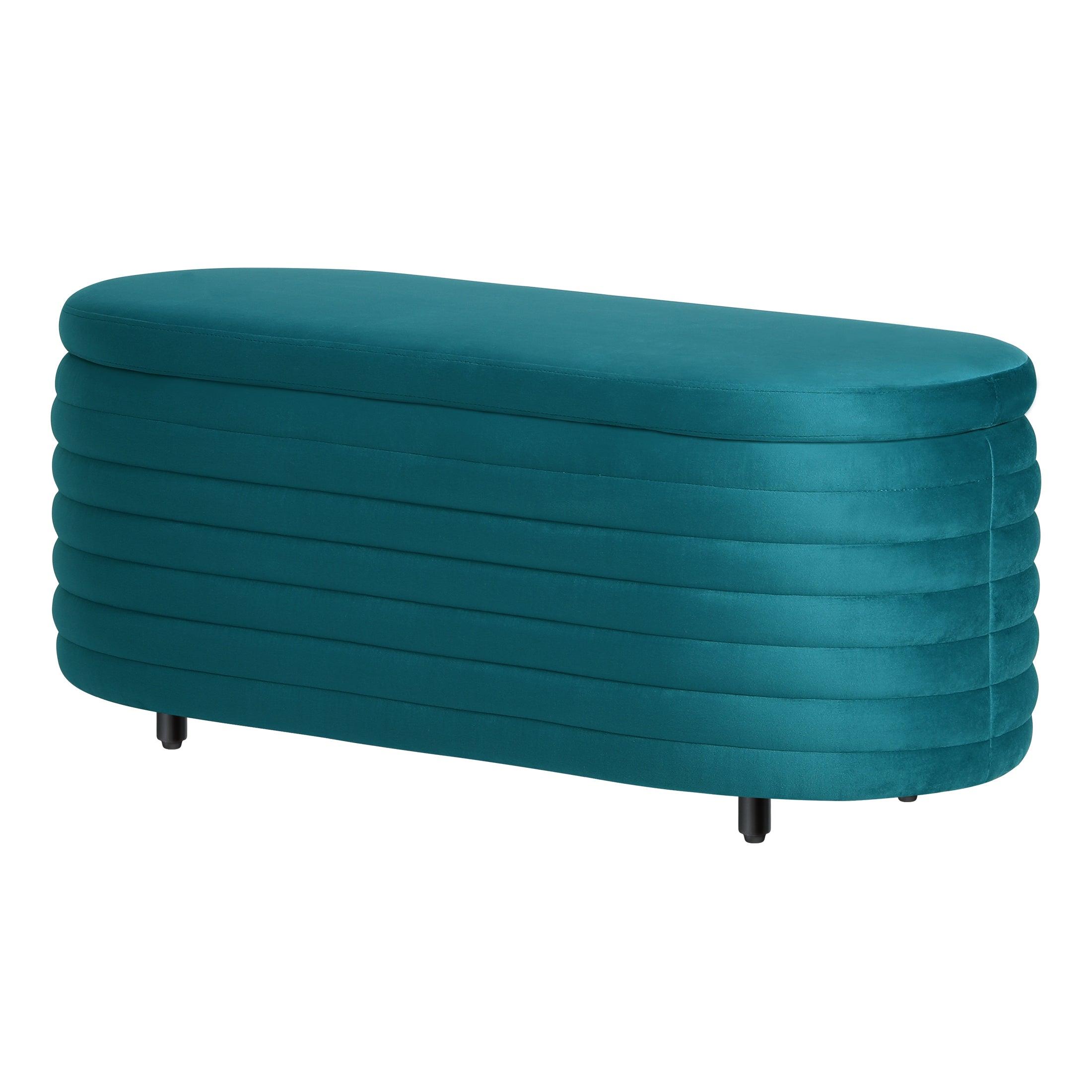 Alaia 42.5" Wide Mid-Century Modern Upholstered Velvet Oval Storage Ottoman Bench - Costaelm