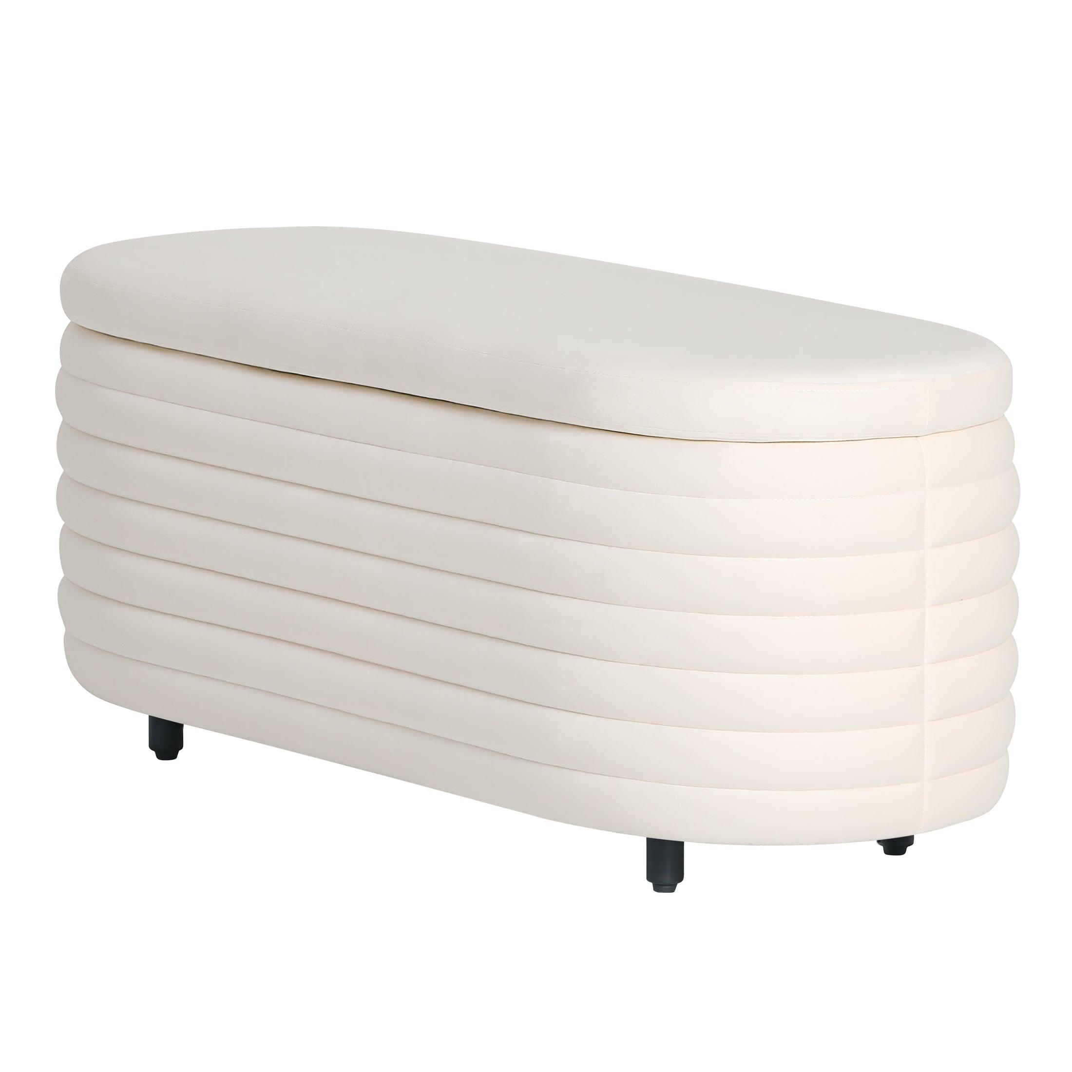 Alaia 42.5" Wide Mid-Century Modern Upholstered Velvet Oval Storage Ottoman Bench - Costaelm