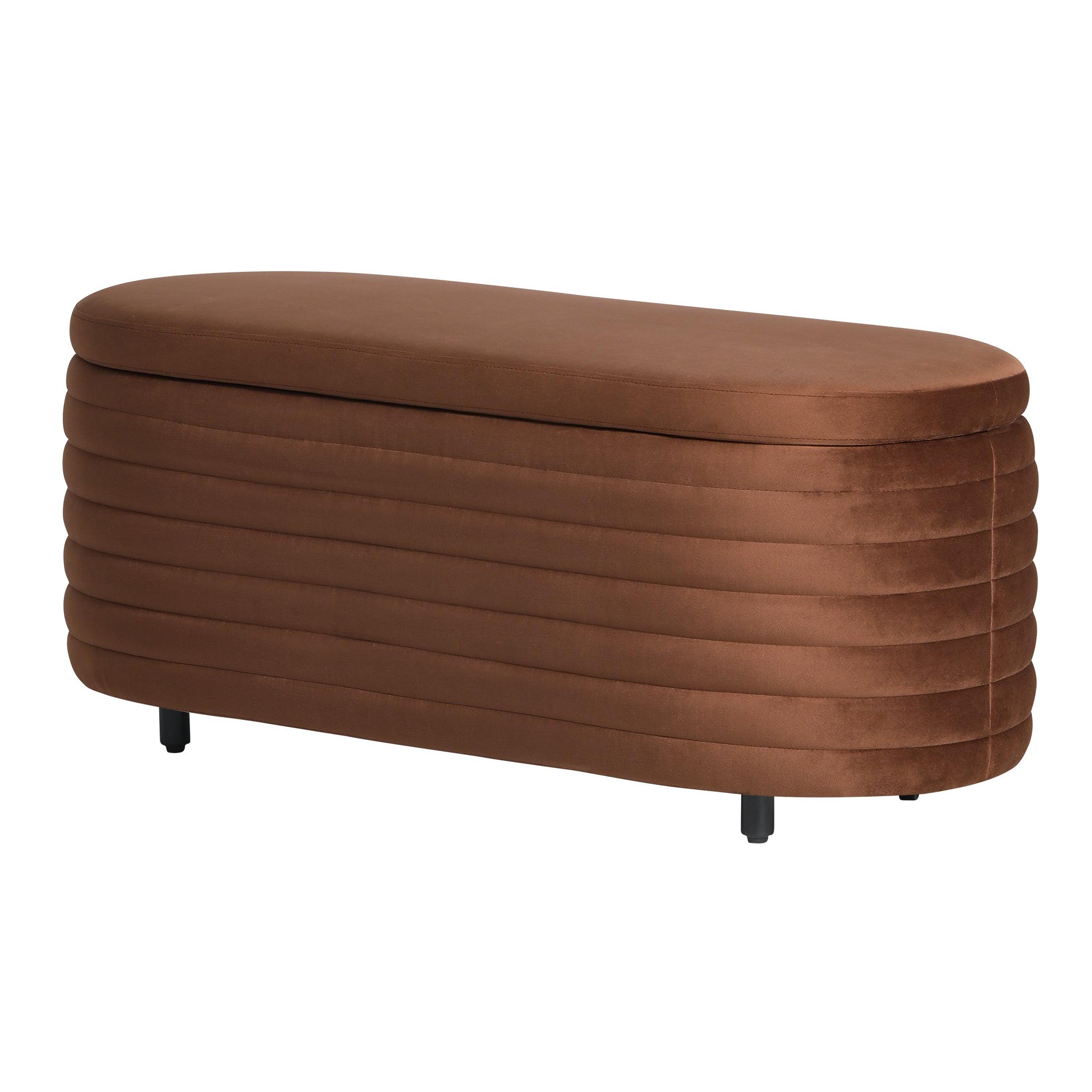 Alaia 42.5" Wide Mid-Century Modern Upholstered Velvet Oval Storage Ottoman Bench - Costaelm