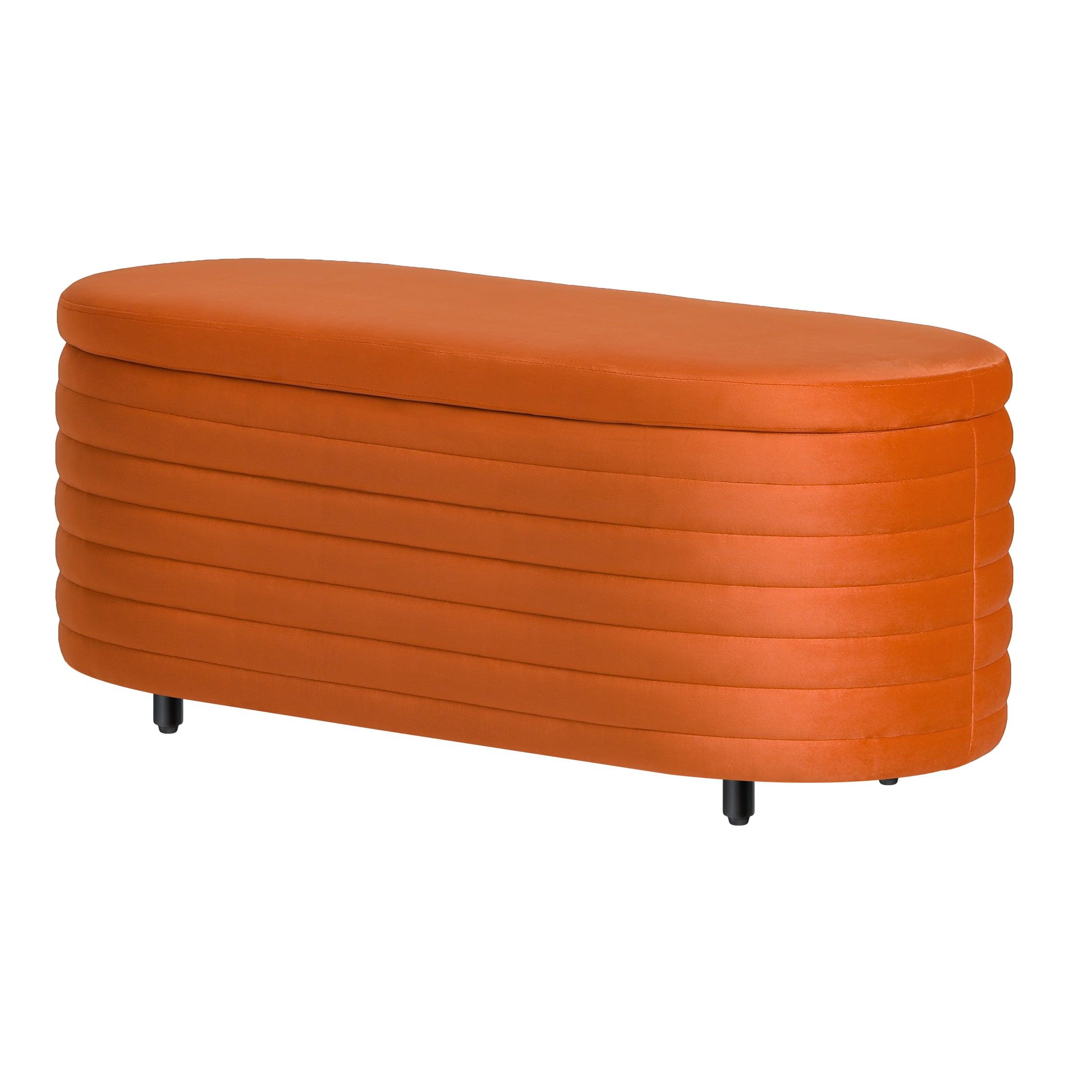 Alaia 42.5" Wide Mid-Century Modern Upholstered Velvet Oval Storage Ottoman Bench - Costaelm