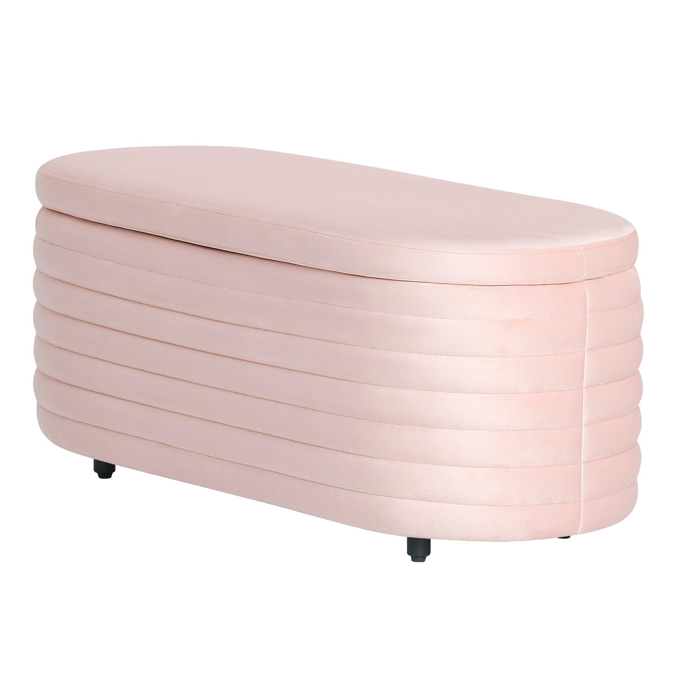 Alaia 42.5" Wide Mid-Century Modern Upholstered Velvet Oval Storage Ottoman Bench - Costaelm