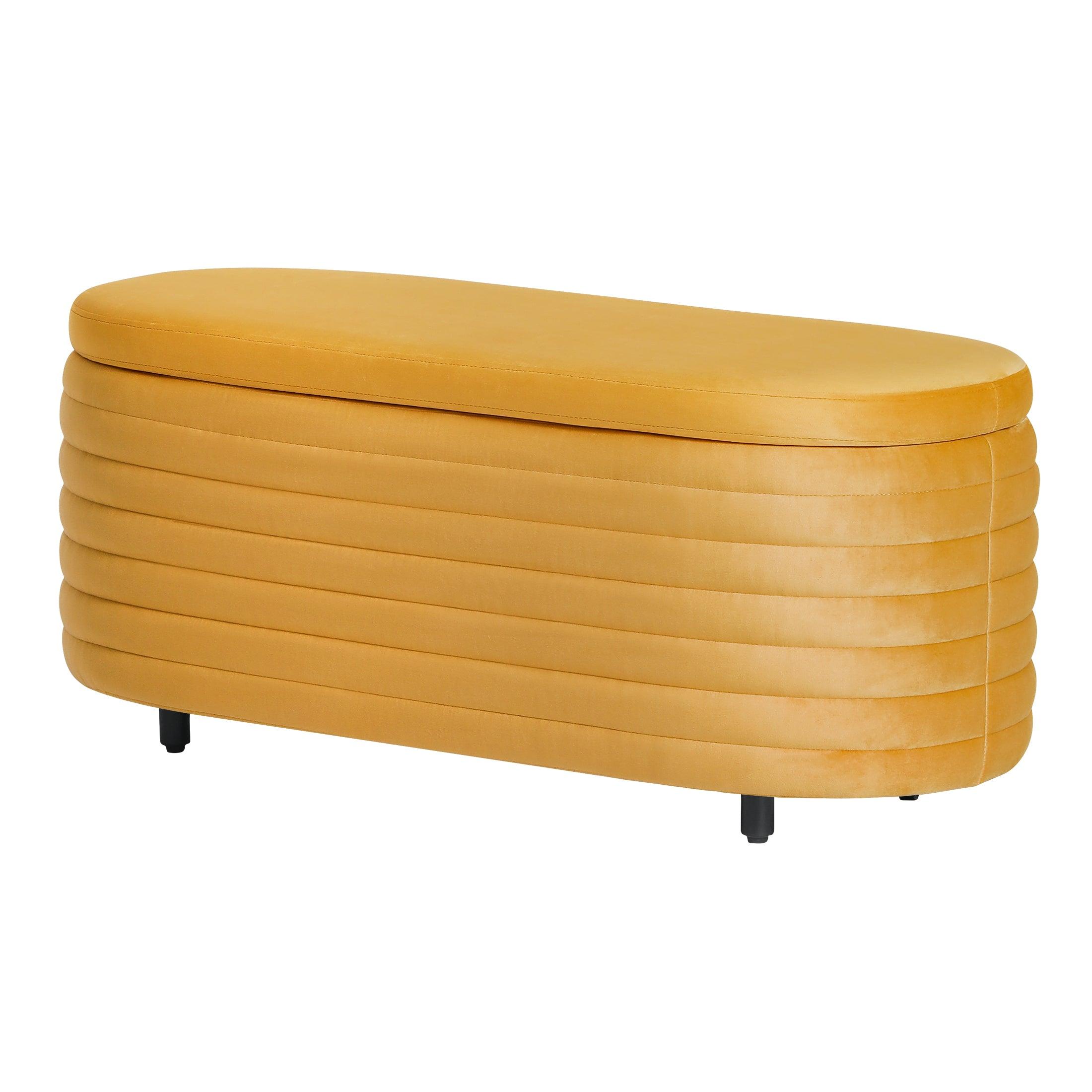 Alaia 42.5" Wide Mid-Century Modern Upholstered Velvet Oval Storage Ottoman Bench - Costaelm