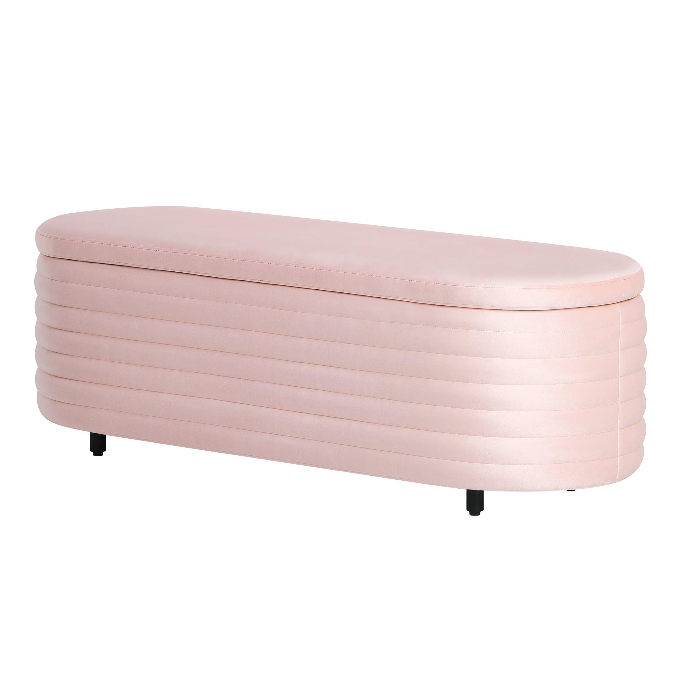 Alaia 54" Wide Mid-Century Modern Upholstered Velvet Oval Storage Ottoman Bench - Costaelm