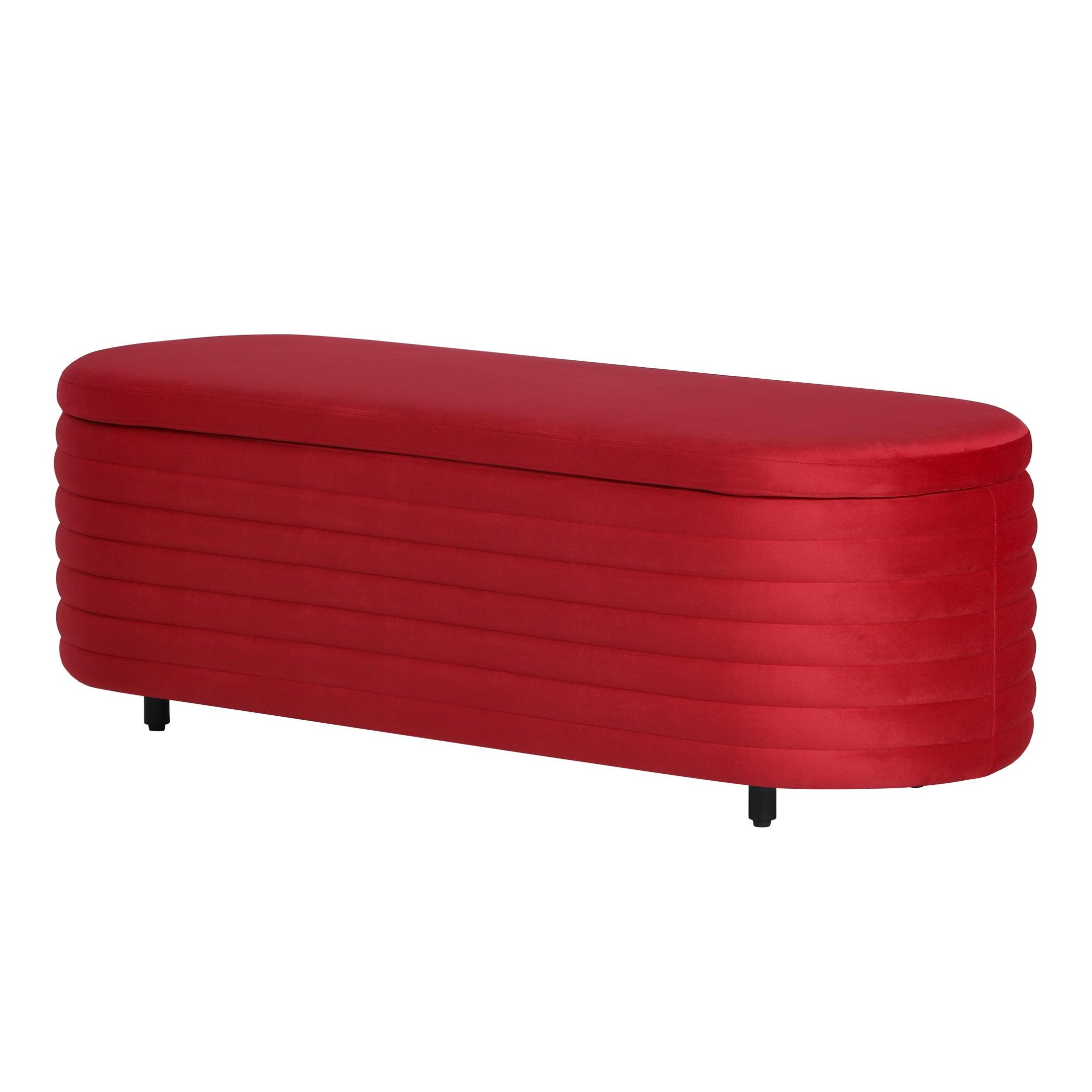 Alaia 54" Wide Mid-Century Modern Upholstered Velvet Oval Storage Ottoman Bench - Costaelm