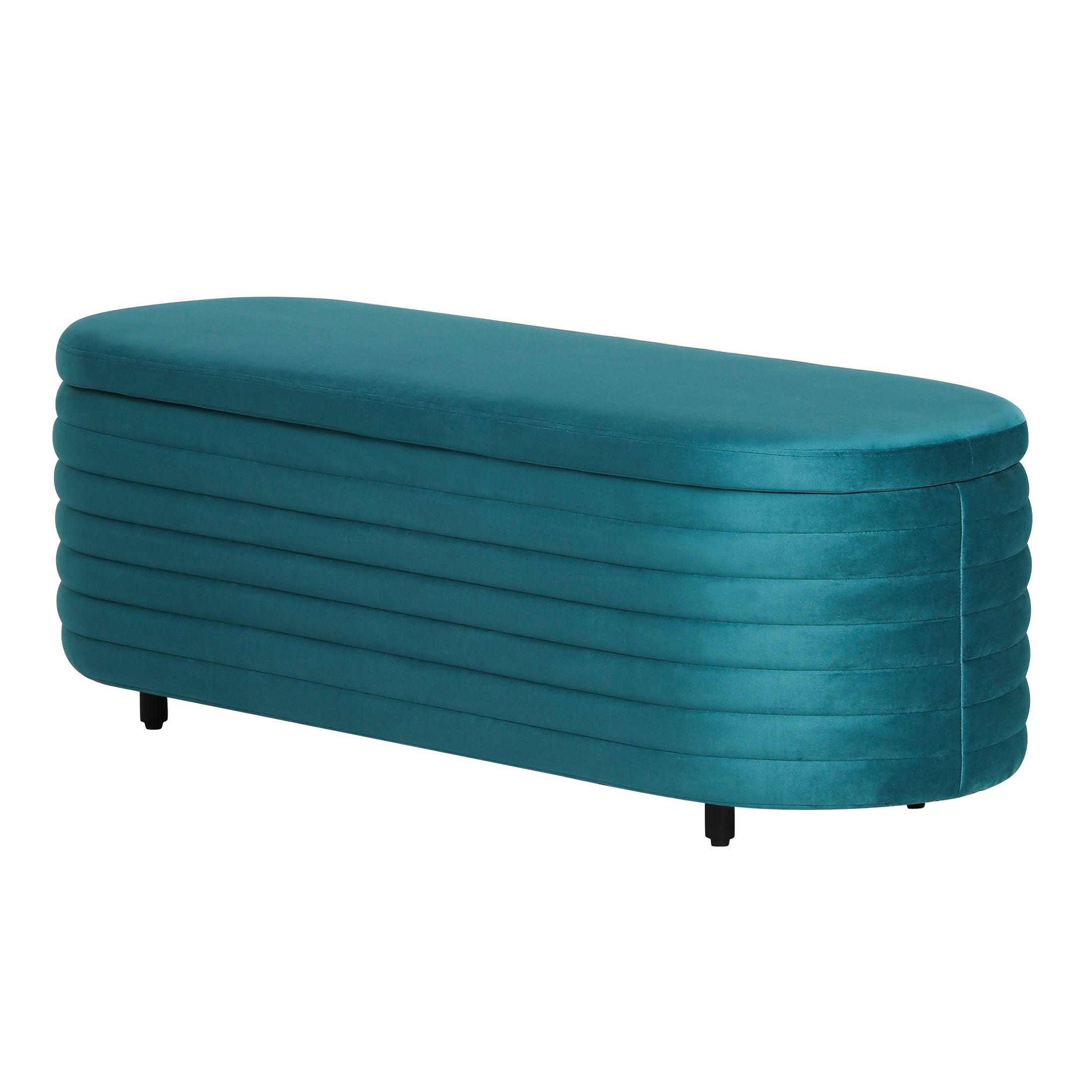 Alaia 54" Wide Mid-Century Modern Upholstered Velvet Oval Storage Ottoman Bench - Costaelm