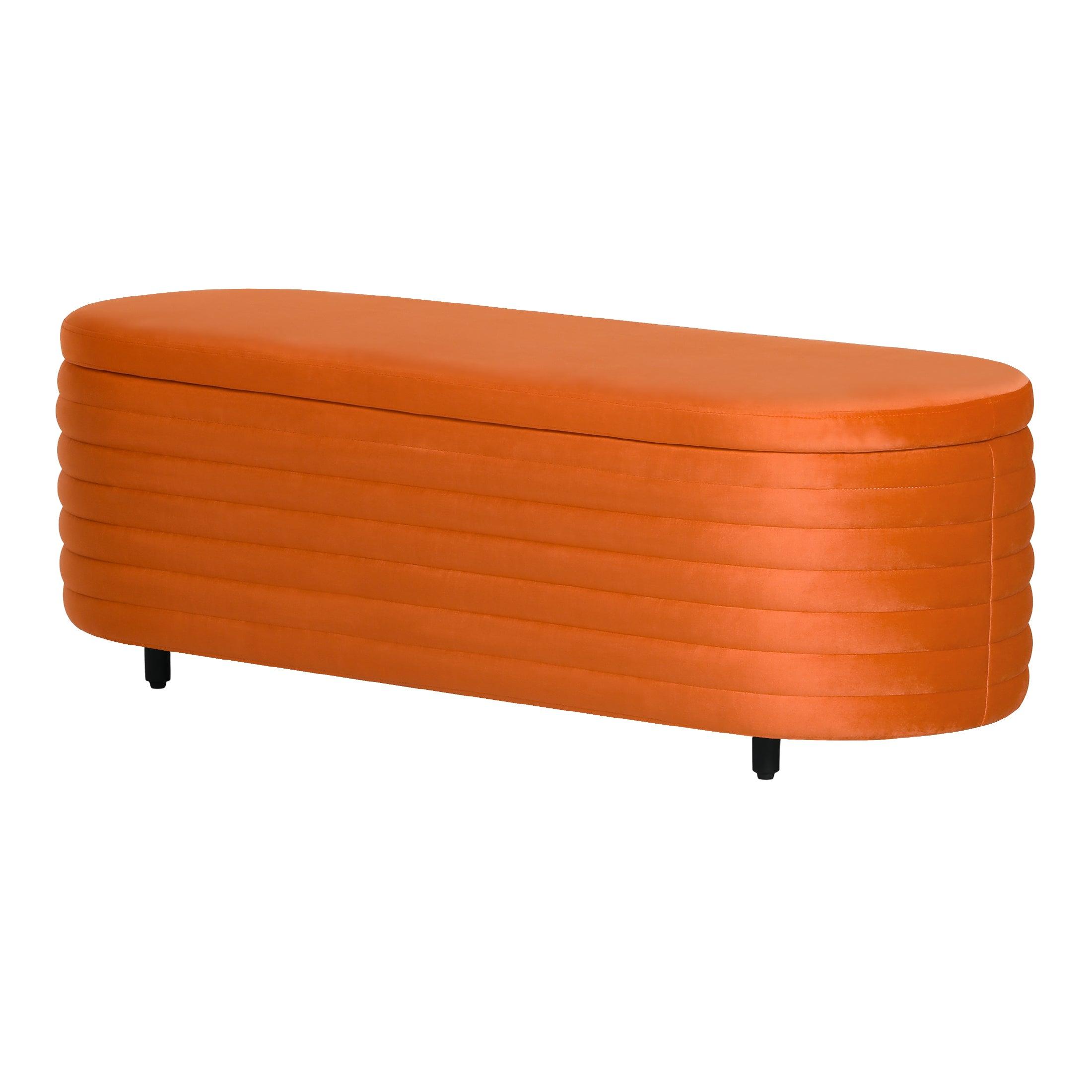 Alaia 54" Wide Mid-Century Modern Upholstered Velvet Oval Storage Ottoman Bench - Costaelm