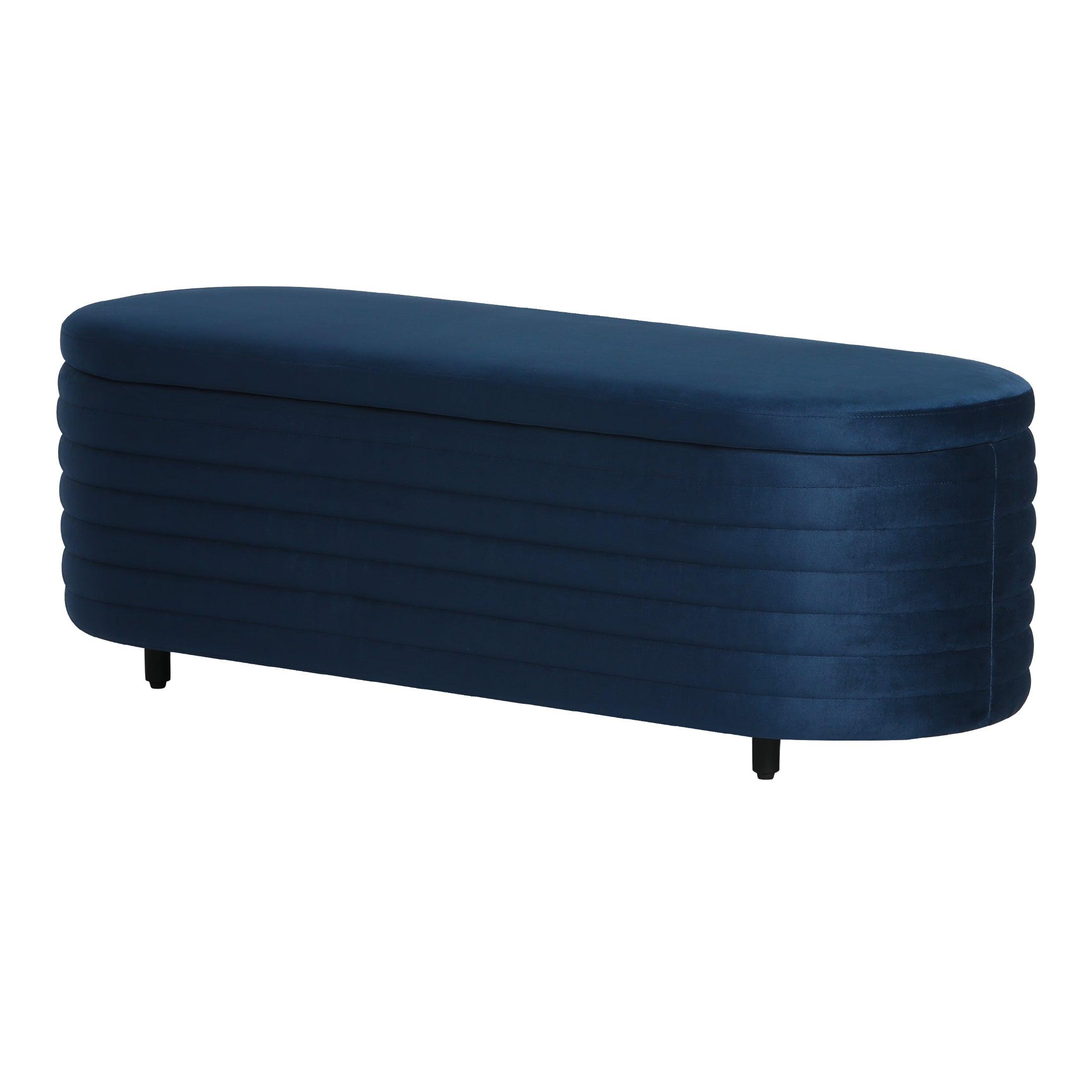 Alaia 54" Wide Mid-Century Modern Upholstered Velvet Oval Storage Ottoman Bench - Costaelm