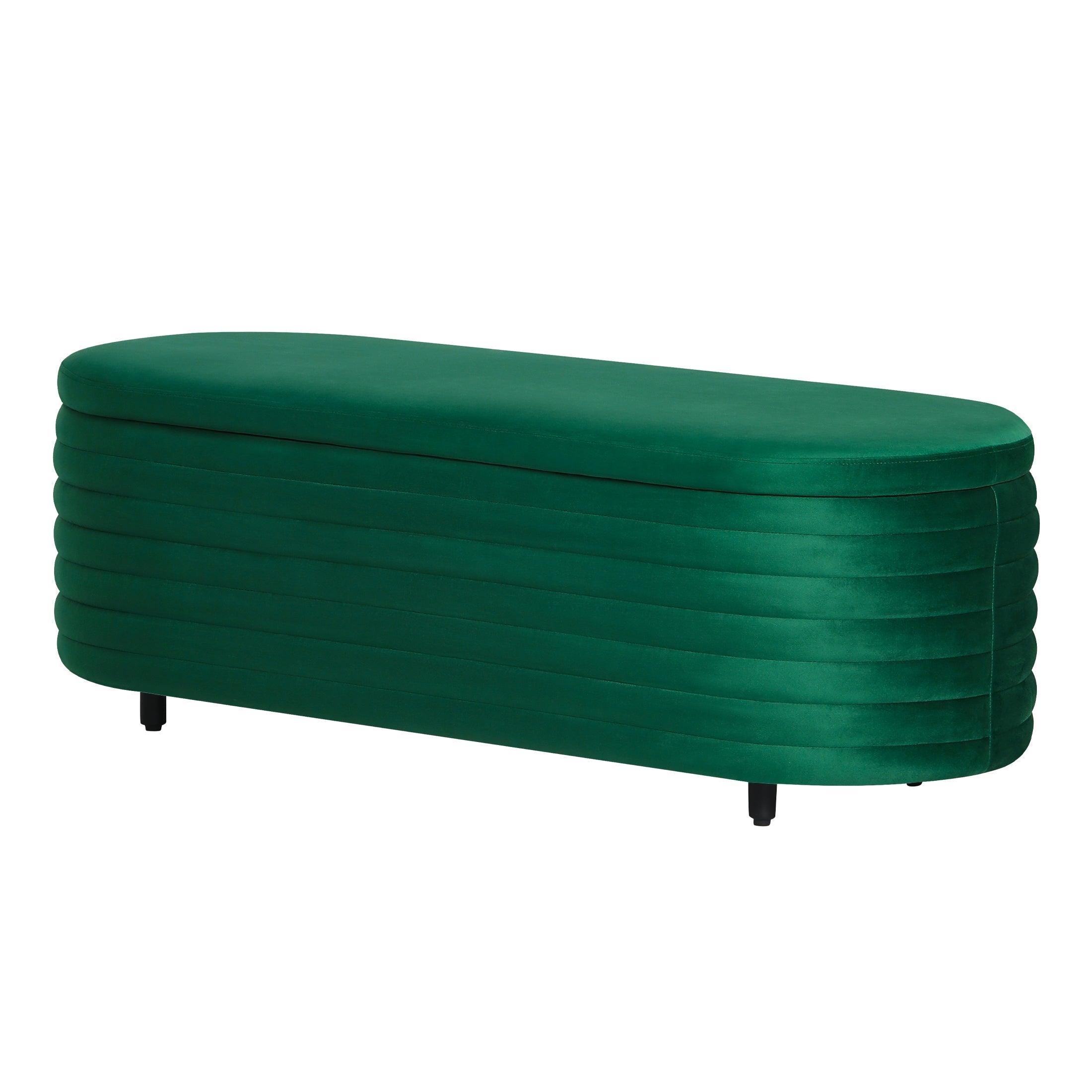 Alaia 54" Wide Mid-Century Modern Upholstered Velvet Oval Storage Ottoman Bench - Costaelm