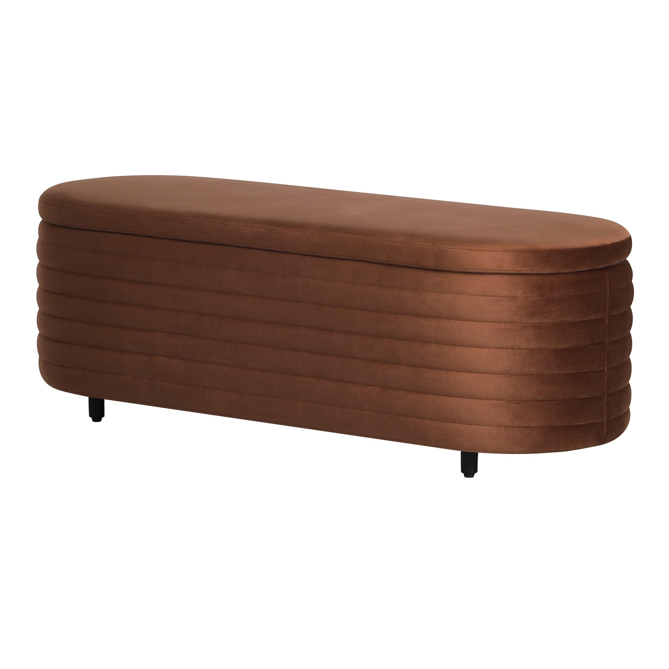 Alaia 54" Wide Mid-Century Modern Upholstered Velvet Oval Storage Ottoman Bench - Costaelm