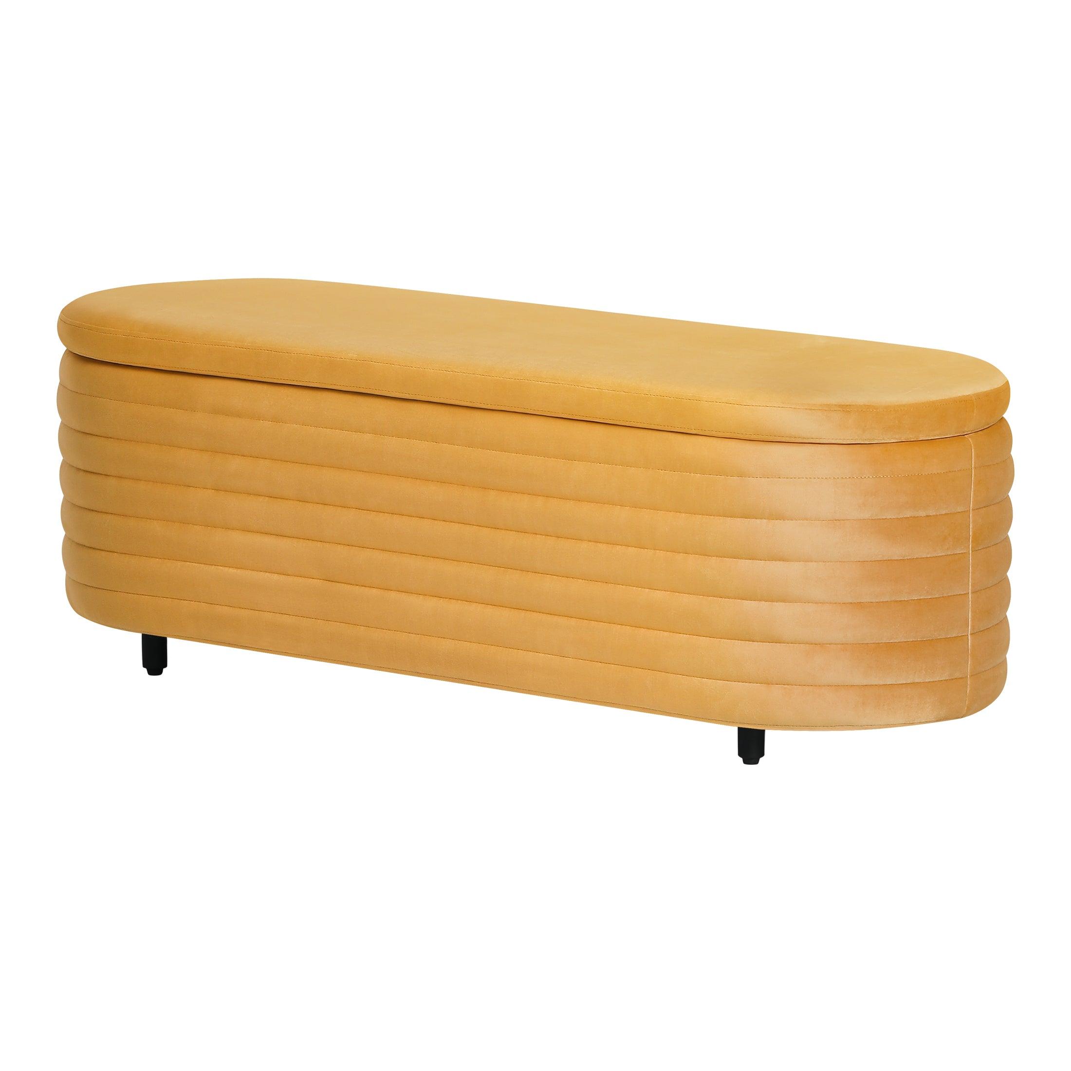 Alaia 54" Wide Mid-Century Modern Upholstered Velvet Oval Storage Ottoman Bench - Costaelm