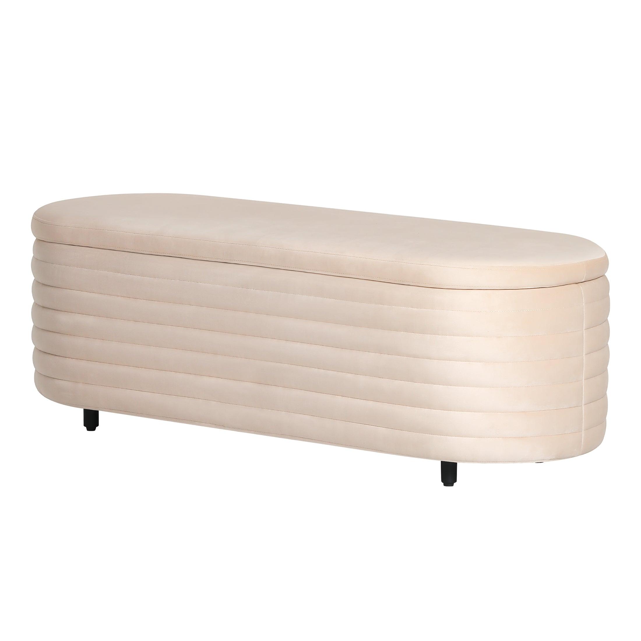 Alaia 54" Wide Mid-Century Modern Upholstered Velvet Oval Storage Ottoman Bench - Costaelm