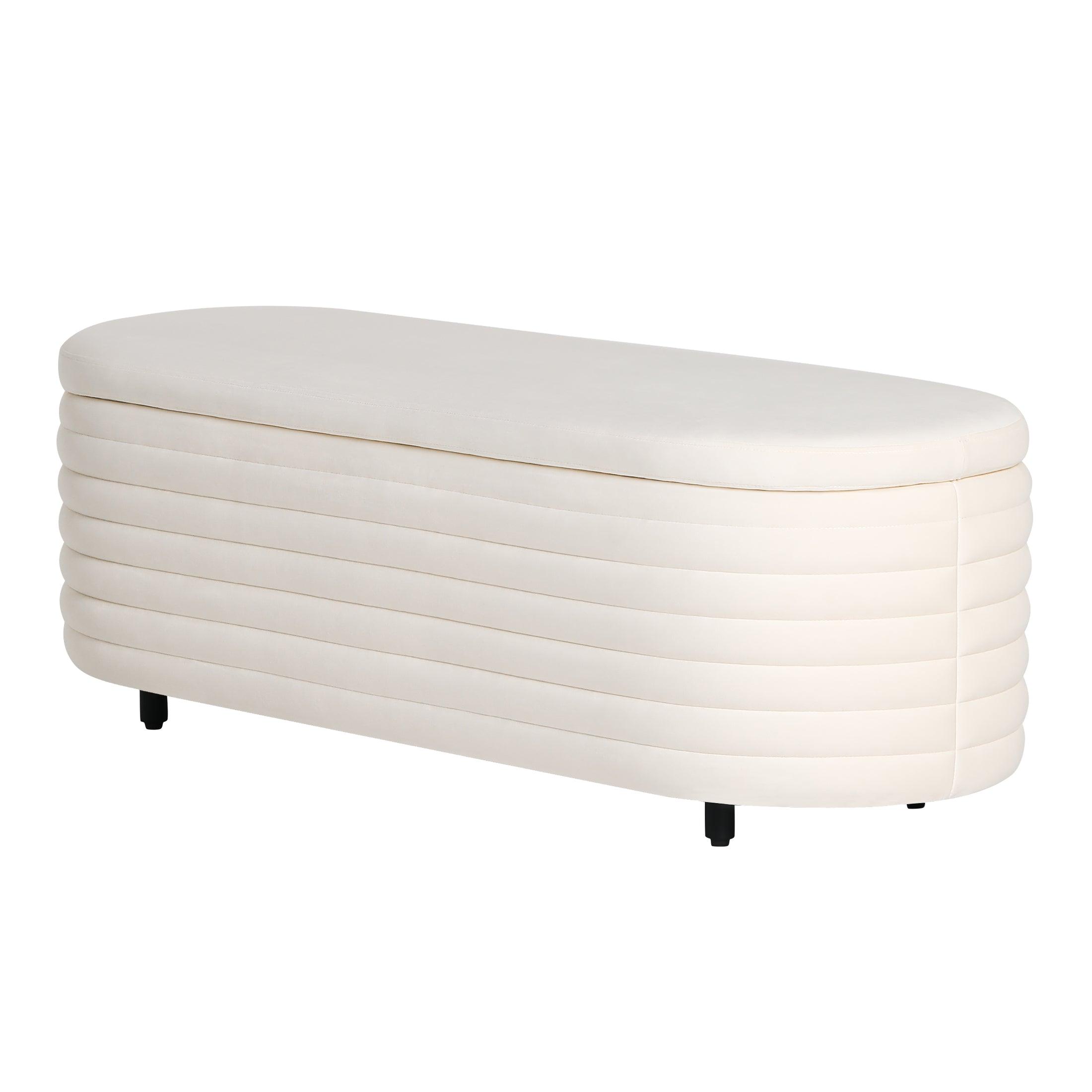 Alaia 54" Wide Mid-Century Modern Upholstered Velvet Oval Storage Ottoman Bench - Costaelm