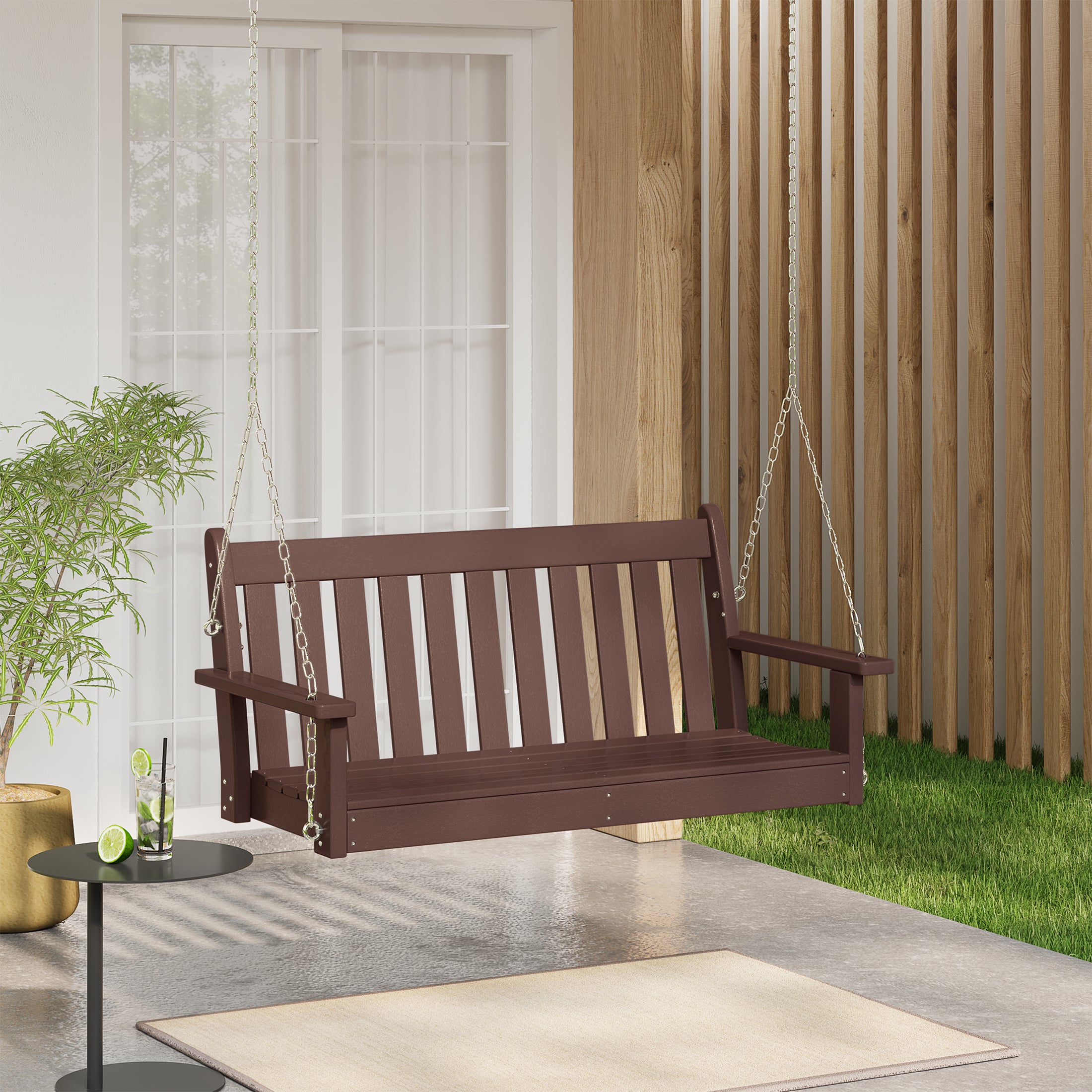 Paradise Outdoor Patio HDPE Hanging Front Porch Swing Bench