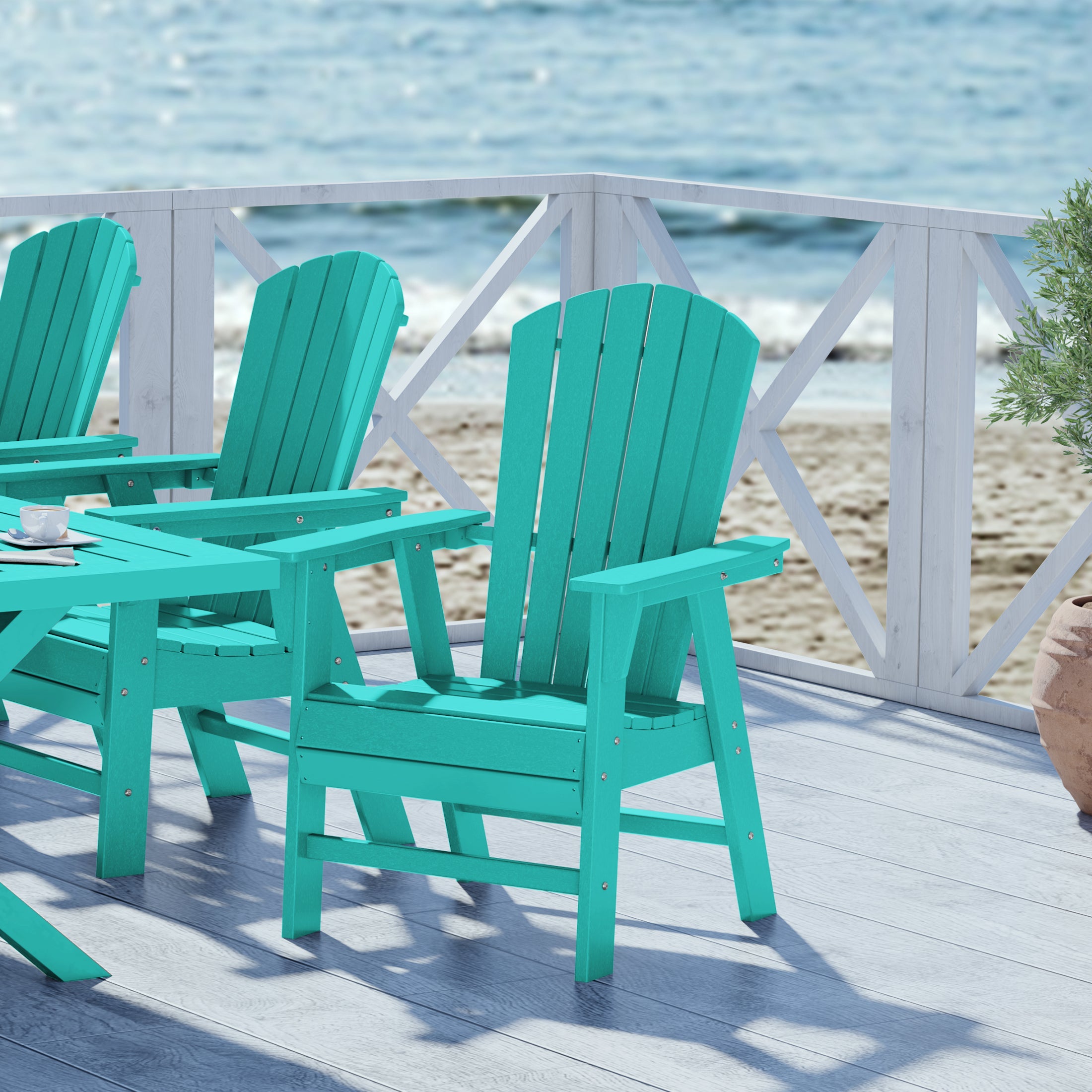 Portside Outdoor Patio Seashell Back Adirondack Dining Chair