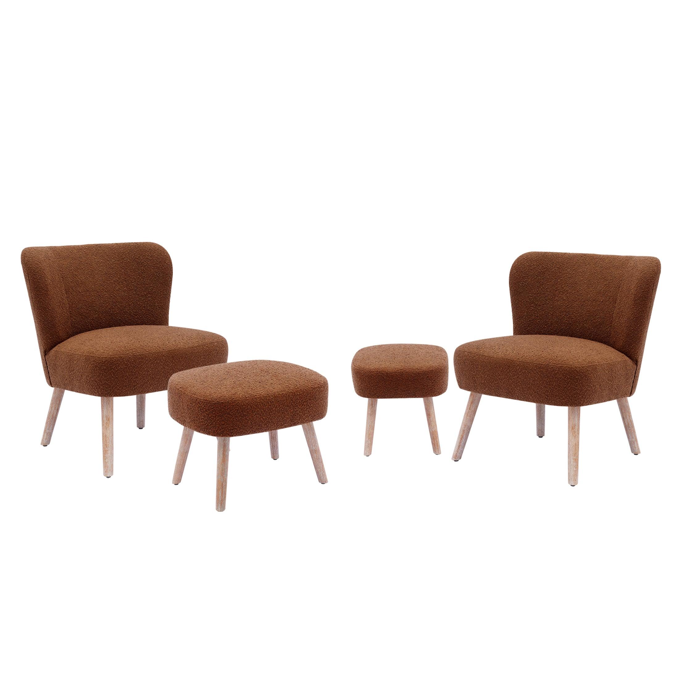 Amélie 4 Piece Mid-Century Boucle Accent Chairs with Ottoman Foot Rest Set - Costaelm