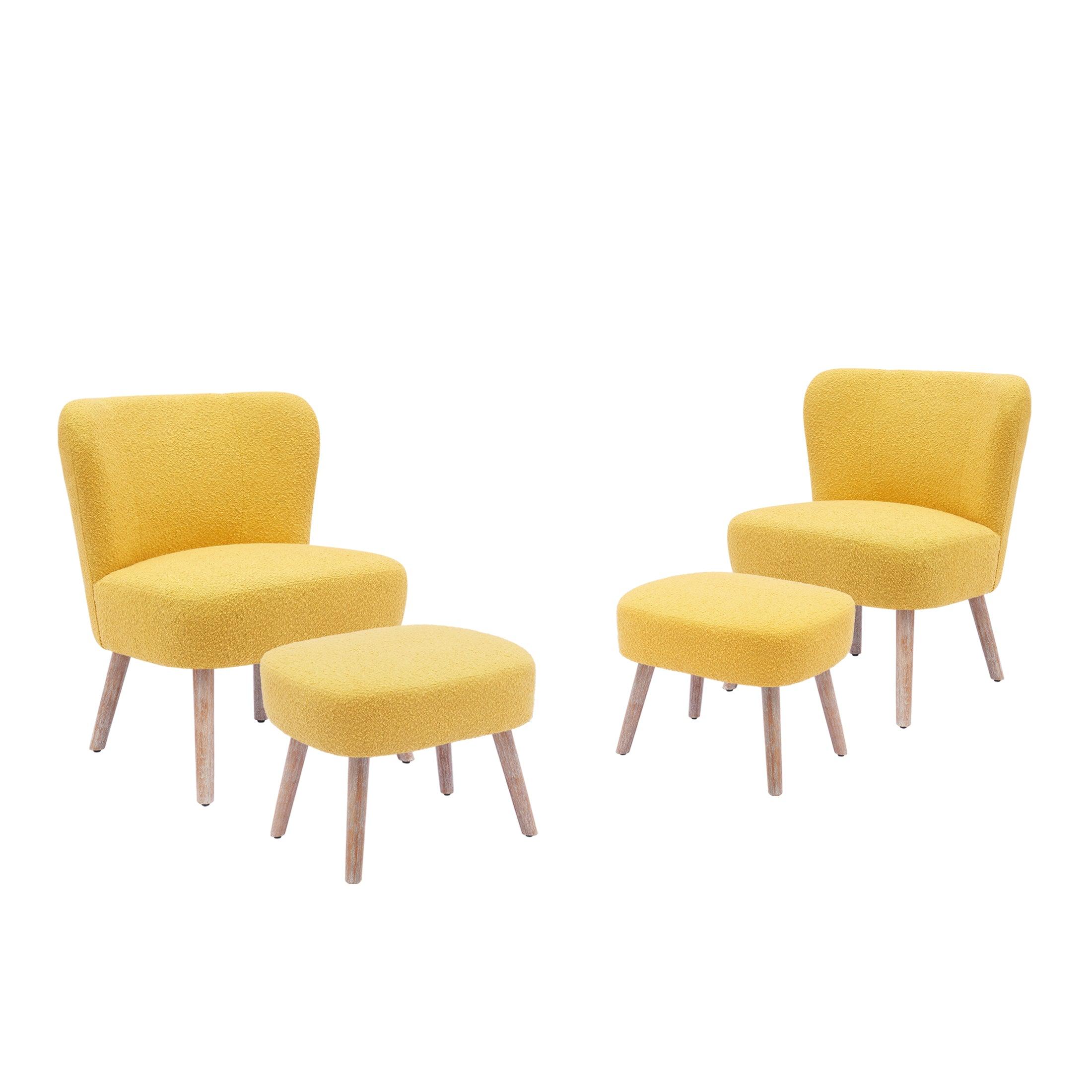 Amélie 4 Piece Mid-Century Boucle Accent Chairs with Ottoman Foot Rest Set - Costaelm