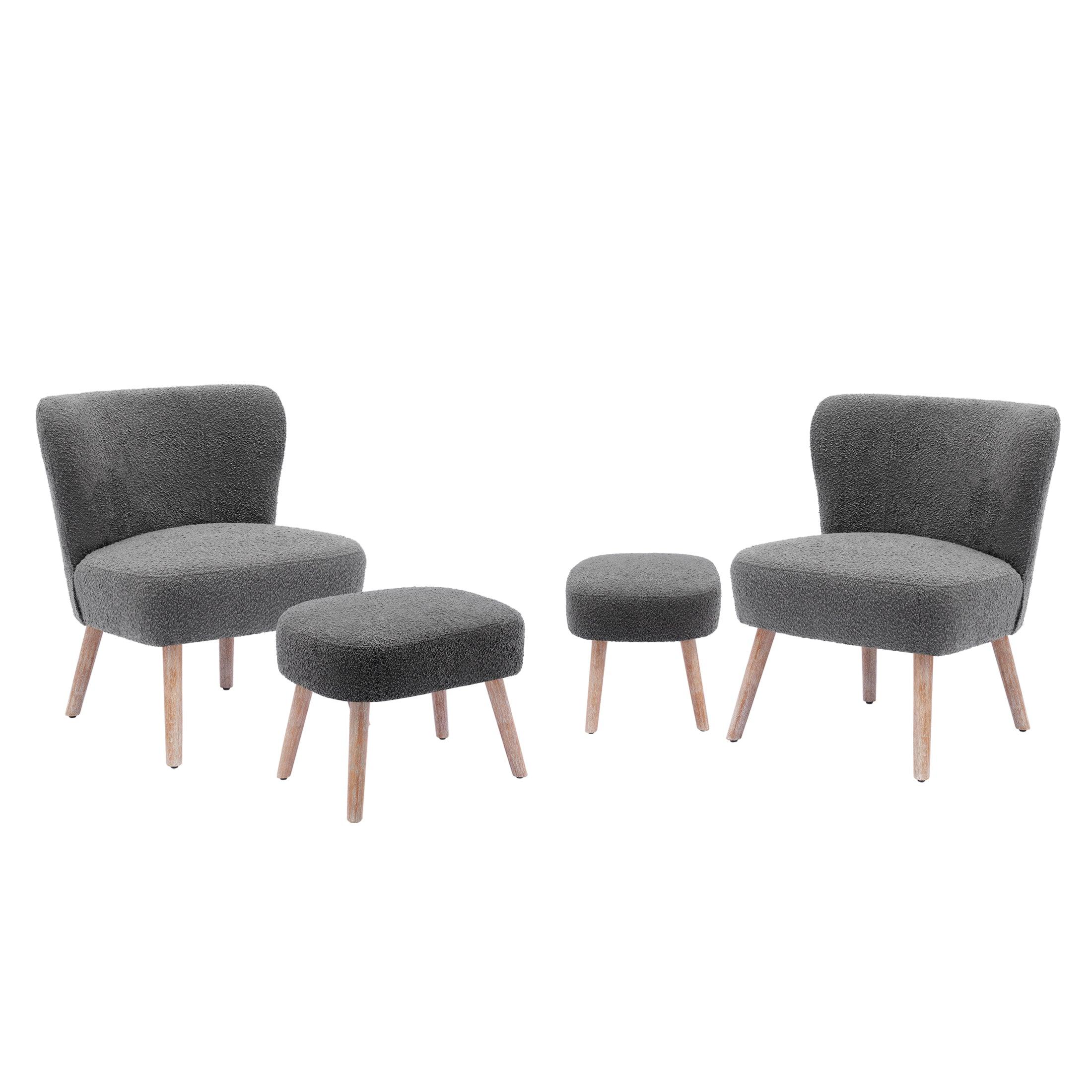 Amélie 4 Piece Mid-Century Boucle Accent Chairs with Ottoman Foot Rest Set - Costaelm