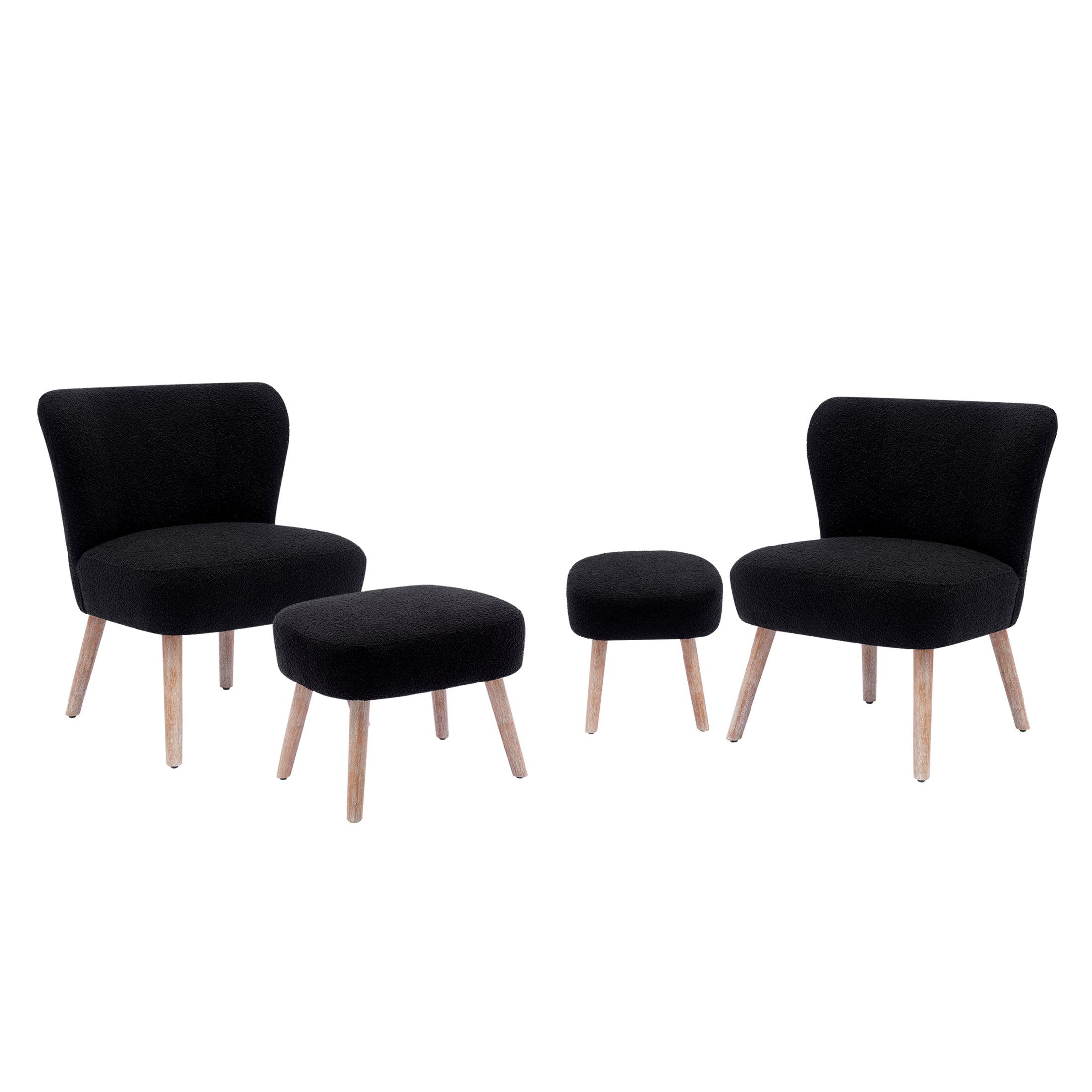 Amélie 4 Piece Mid-Century Boucle Accent Chairs with Ottoman Foot Rest Set - Costaelm