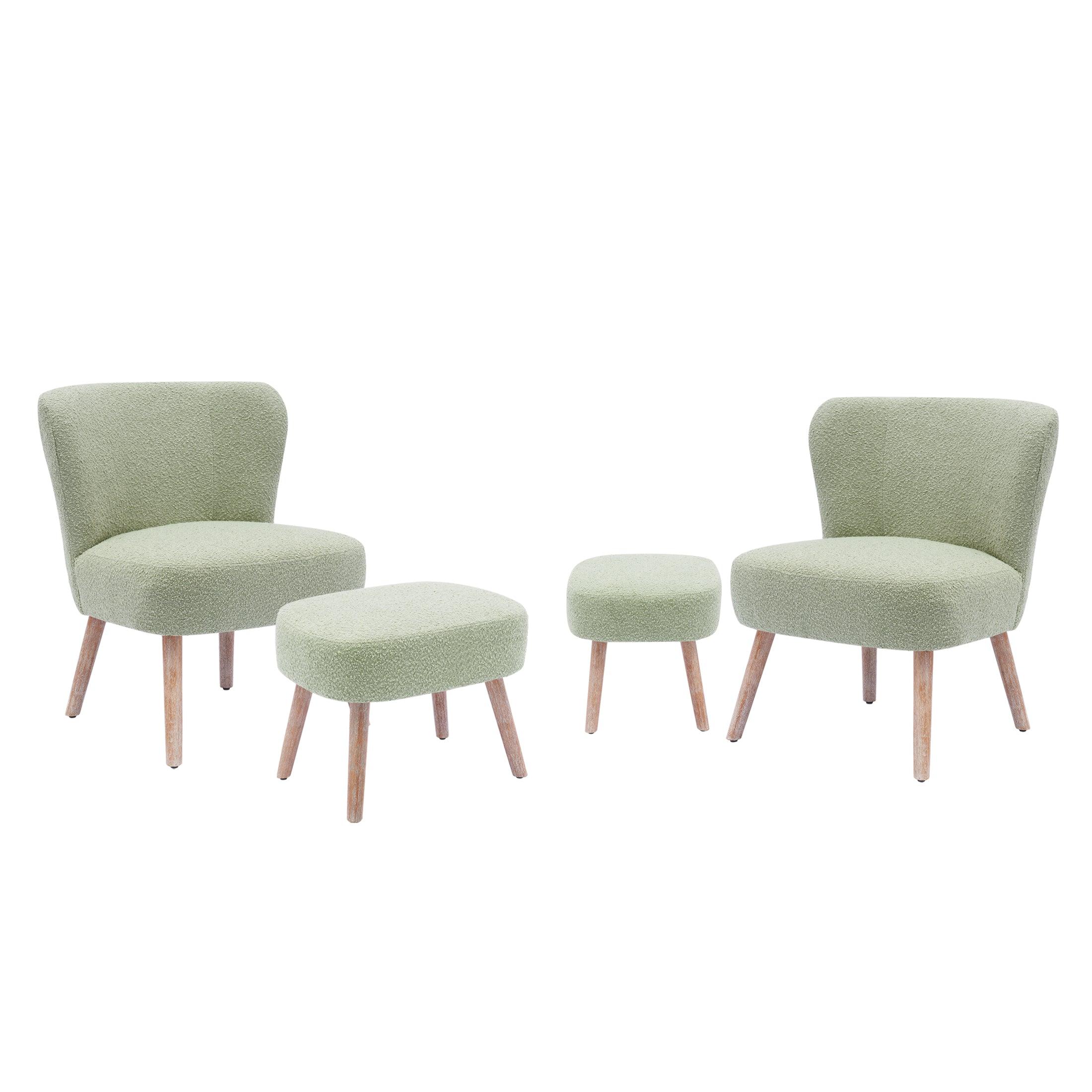 Amélie 4 Piece Mid-Century Boucle Accent Chairs with Ottoman Foot Rest Set - Costaelm