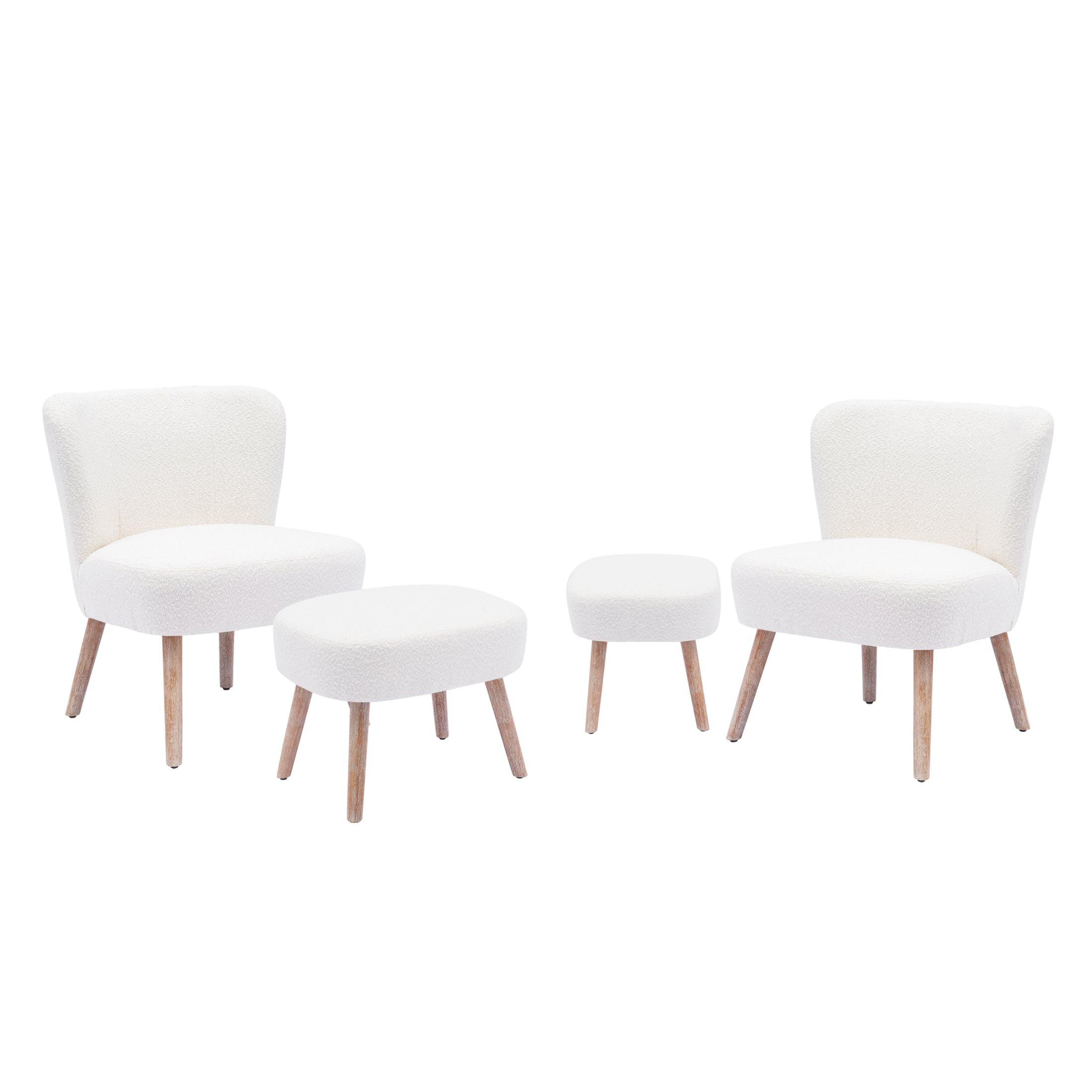 Amélie 4 Piece Mid-Century Boucle Accent Chairs with Ottoman Foot Rest Set - Costaelm