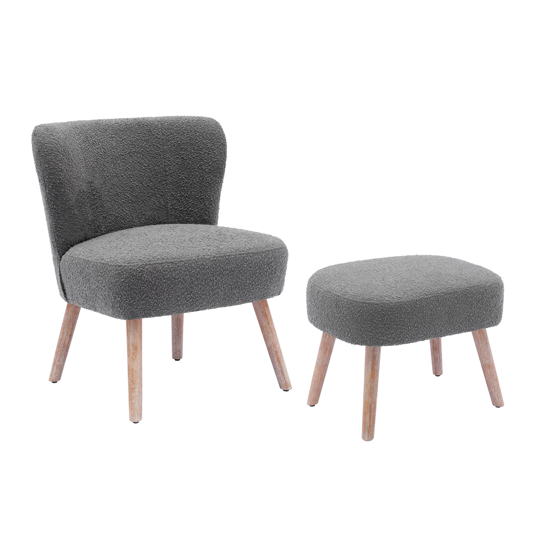 Amélie Mid-Century Boucle Accent Chairs with Ottoman Foot Rest Set