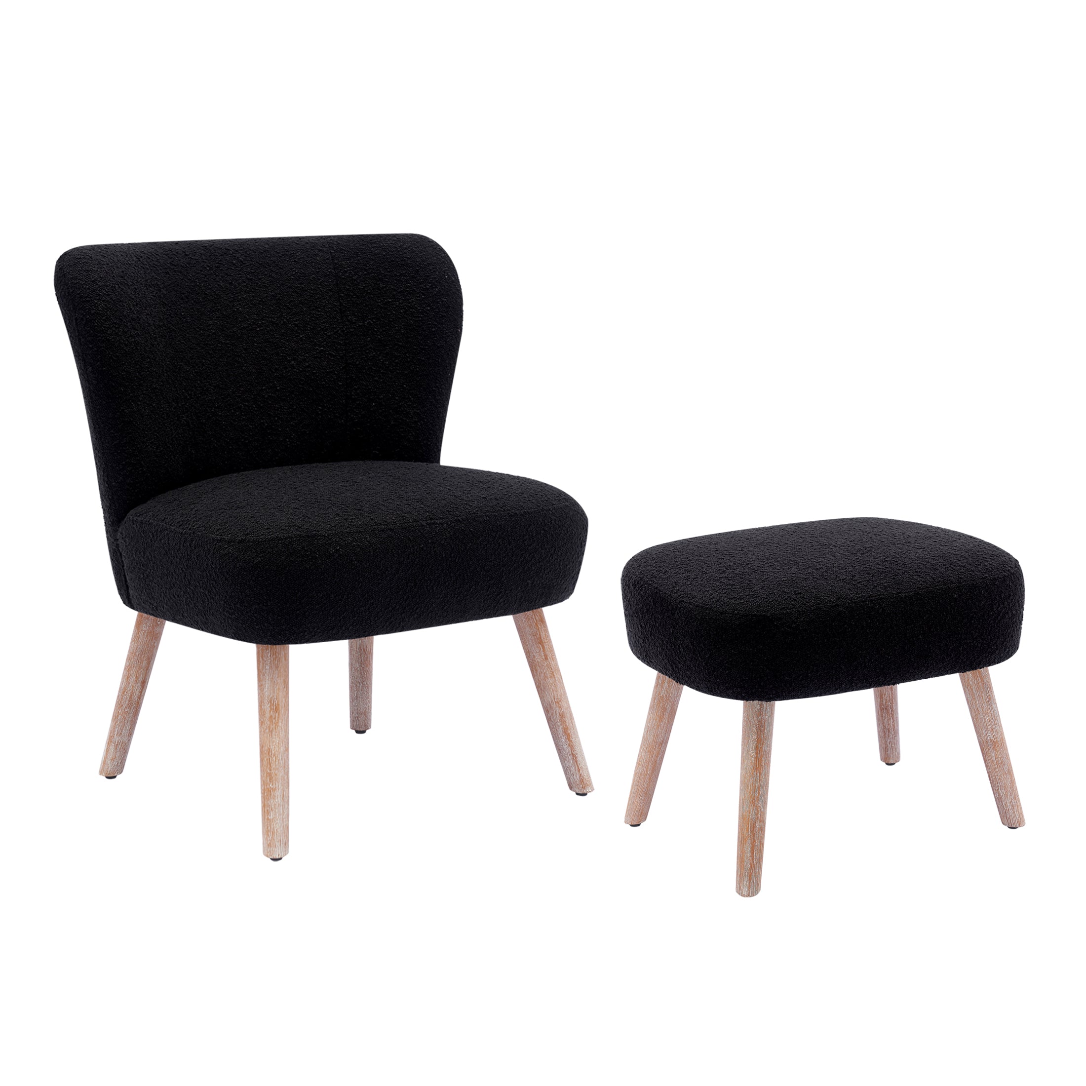 Amélie Mid-Century Boucle Accent Chairs with Ottoman Foot Rest Set