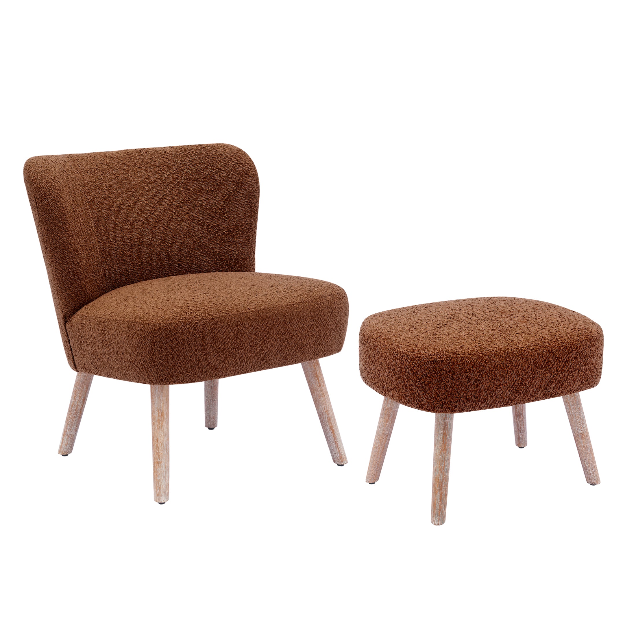 Amélie Mid-Century Boucle Accent Chairs with Ottoman Foot Rest Set