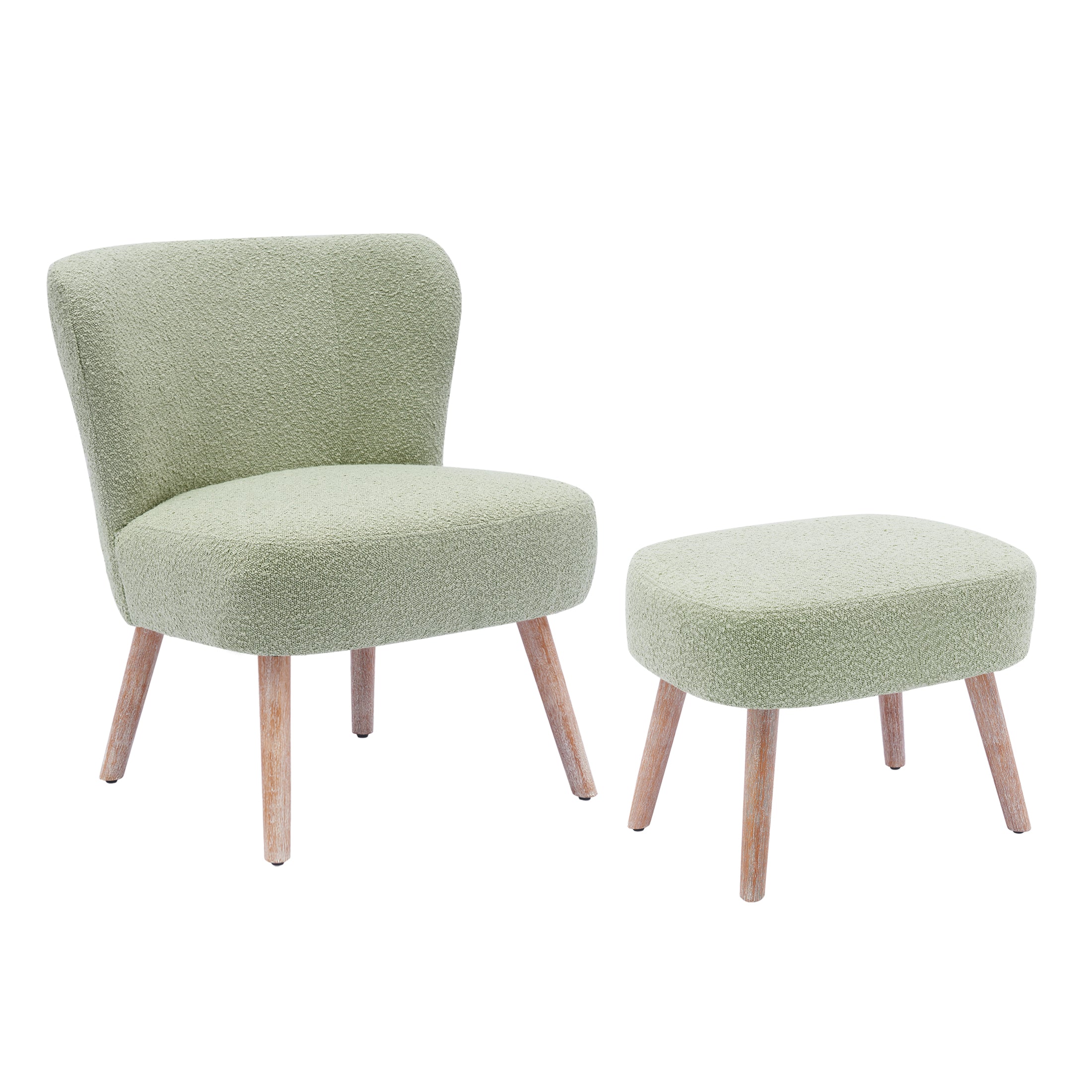 Amélie Mid-Century Boucle Accent Chairs with Ottoman Foot Rest Set