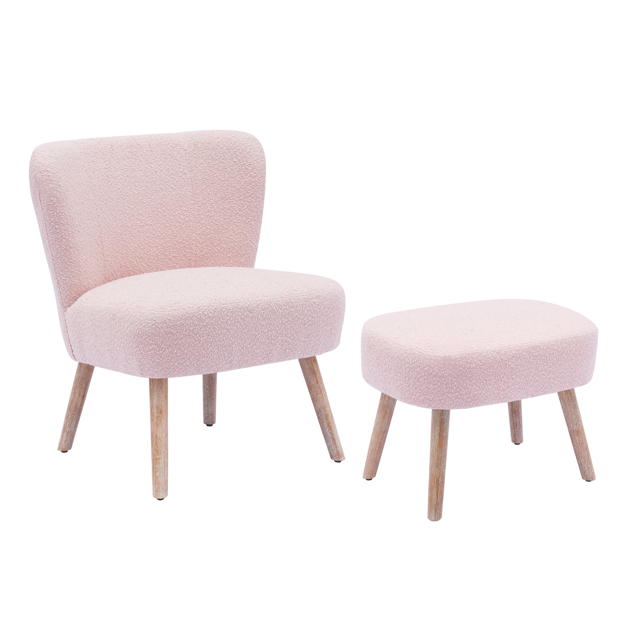 Amélie Mid-Century Boucle Accent Chairs with Ottoman Foot Rest Set