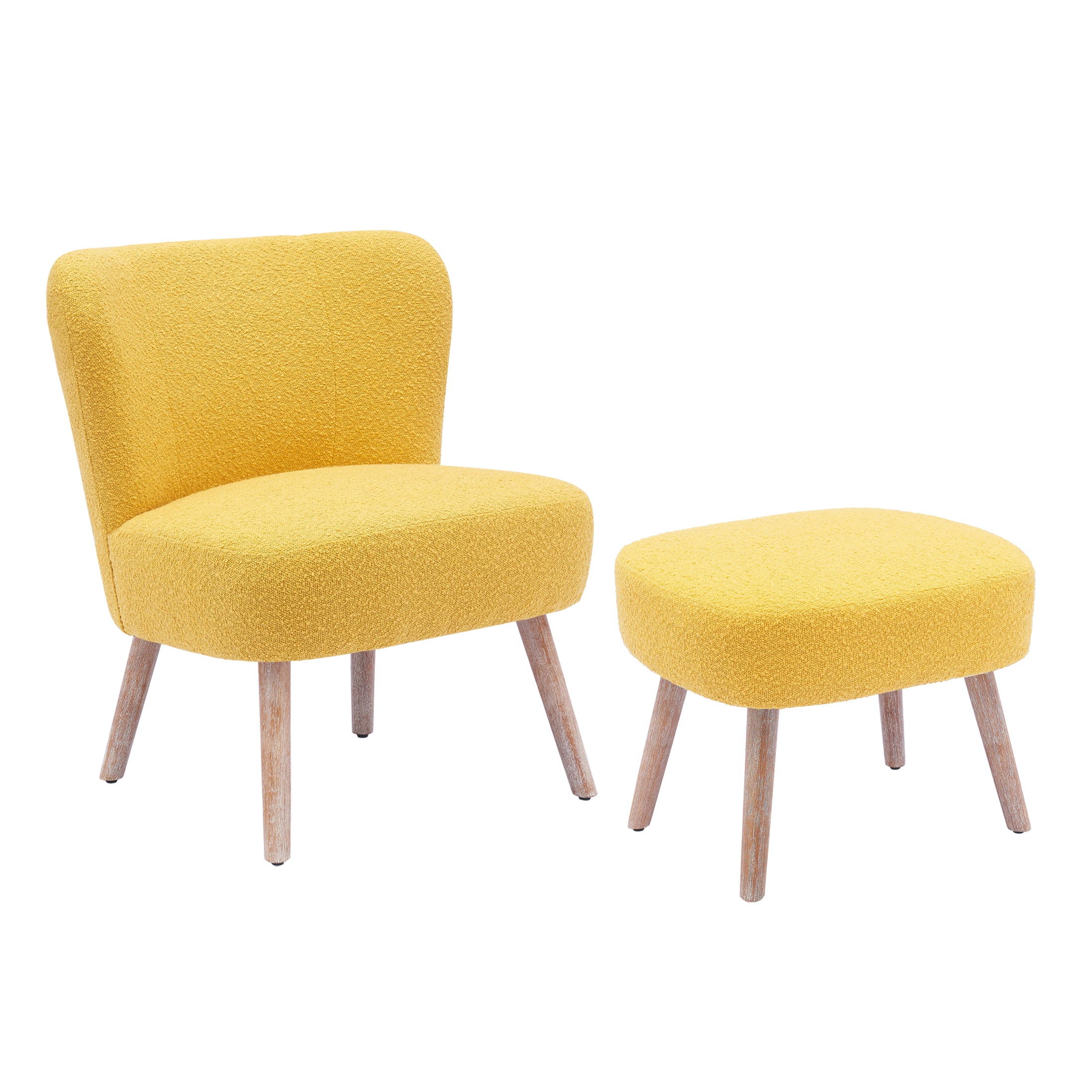 Amélie Mid-Century Boucle Accent Chairs with Ottoman Foot Rest Set