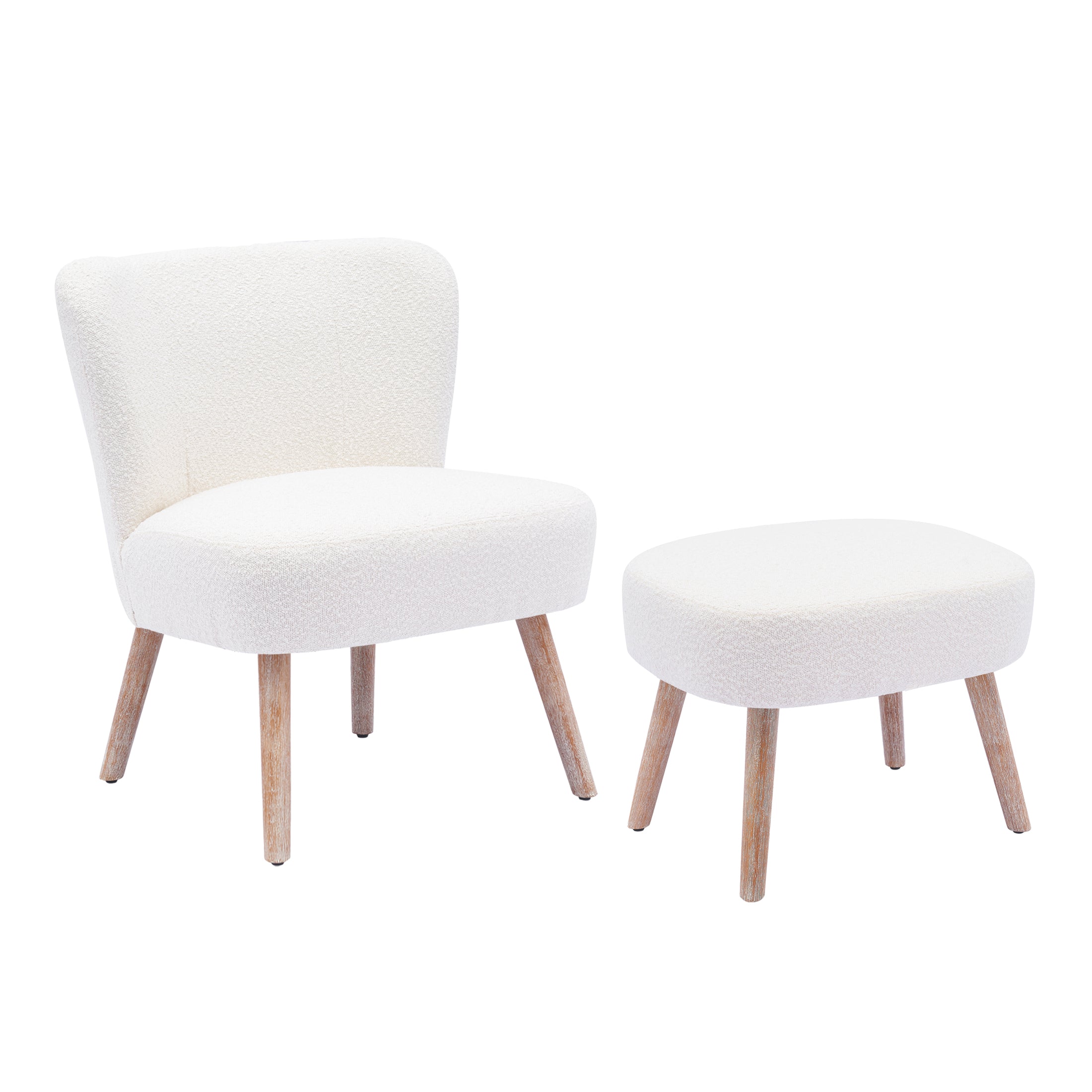 Amélie Mid-Century Boucle Accent Chairs with Ottoman Foot Rest Set