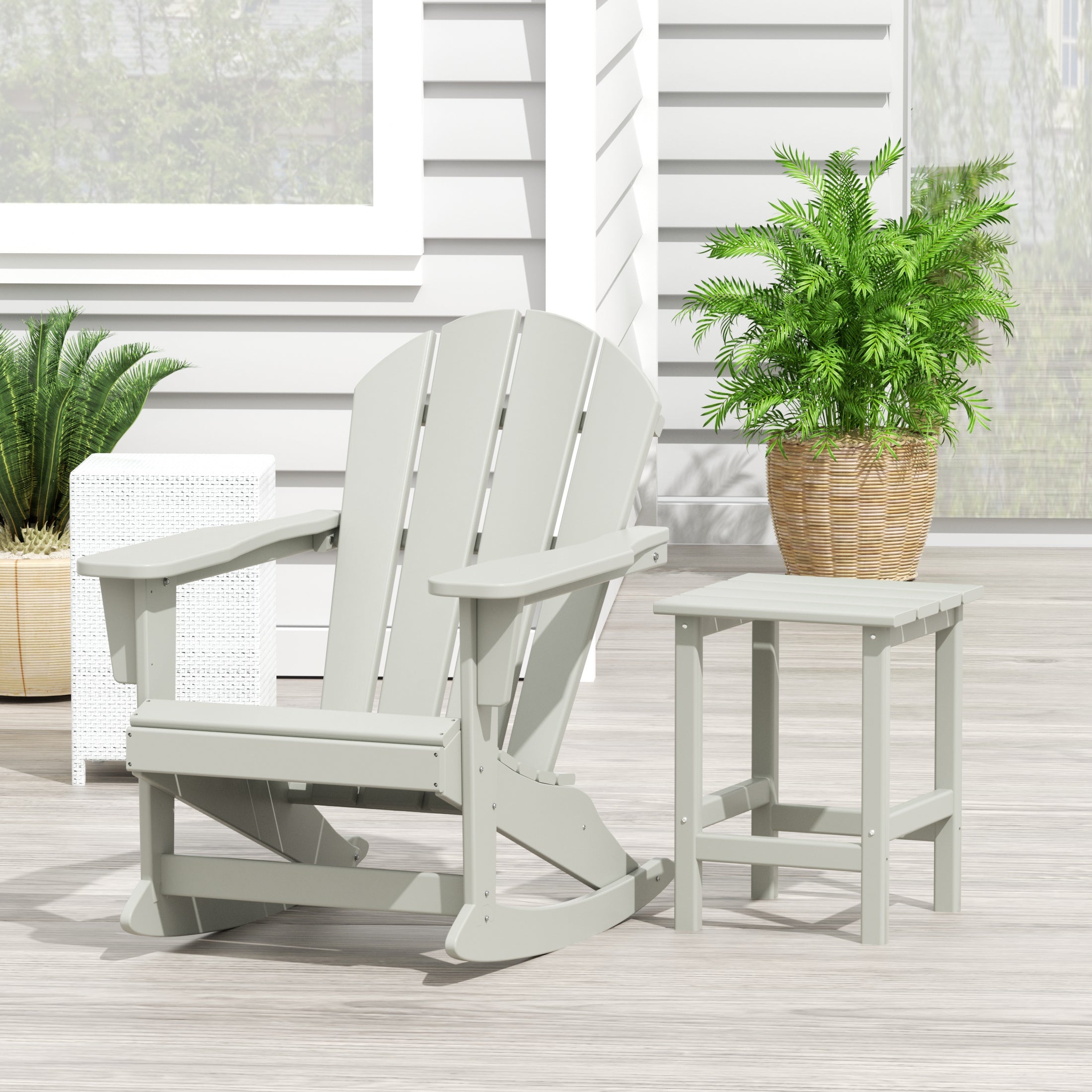 Paradise Malibu Outdoor Patio Rocking Adirondack Chairs with Side Table Set