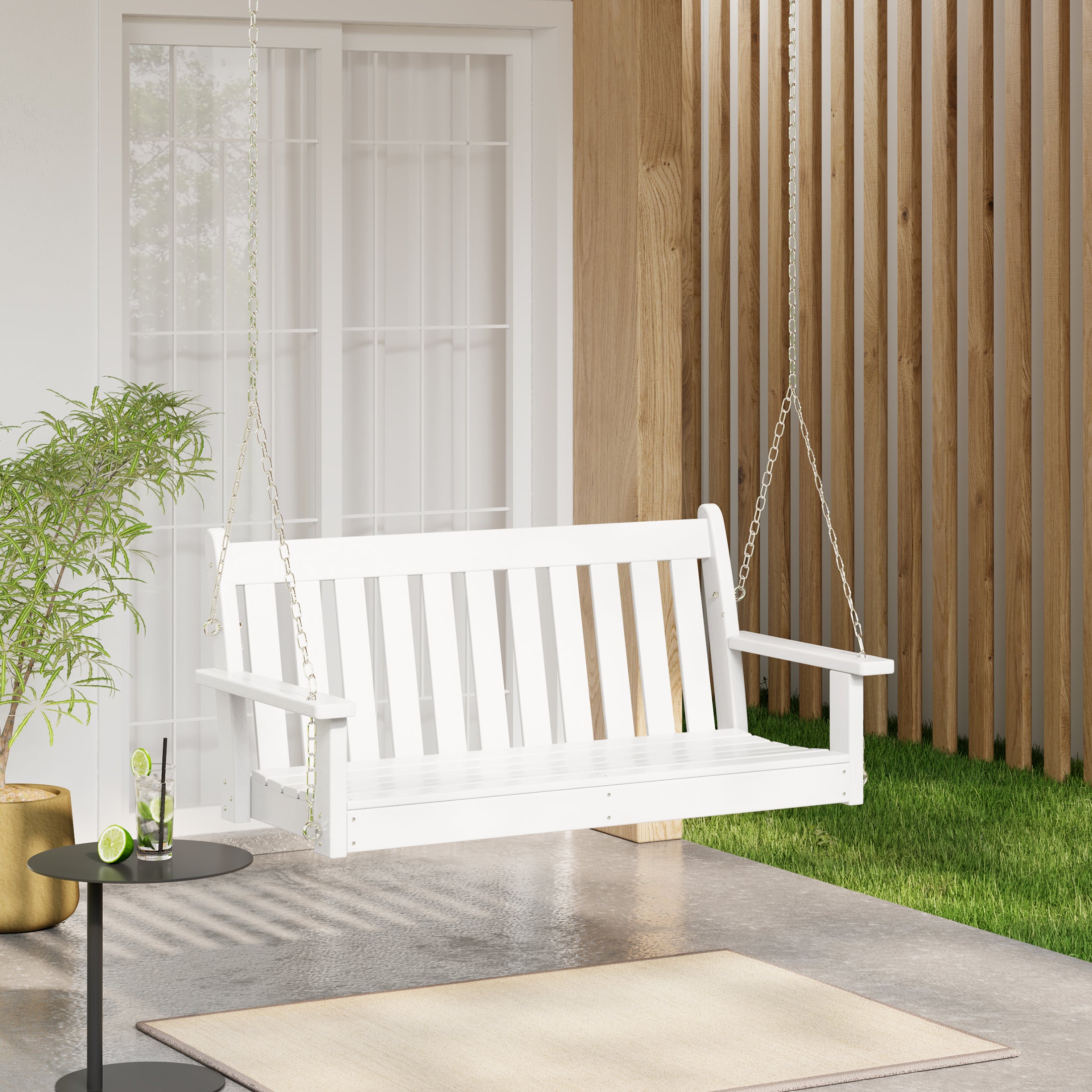 Paradise Outdoor Patio HDPE Hanging Front Porch Swing Bench