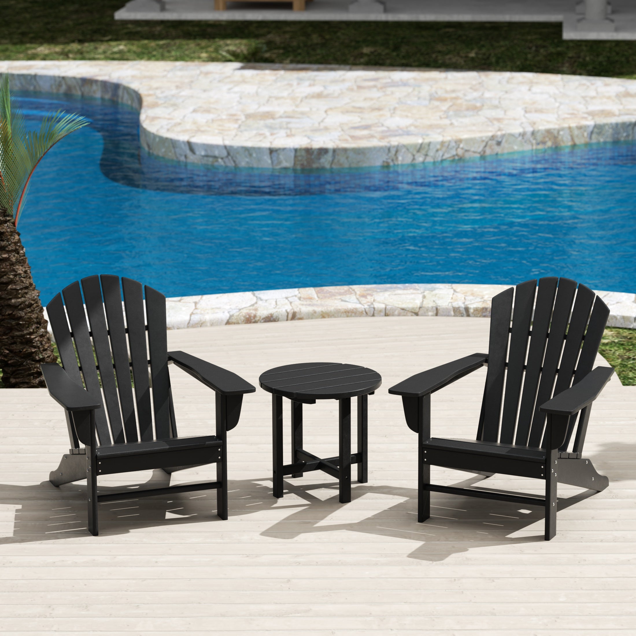 Portside Dylan 3-Piece Outdoor Adirondack Chair with Side Table Set