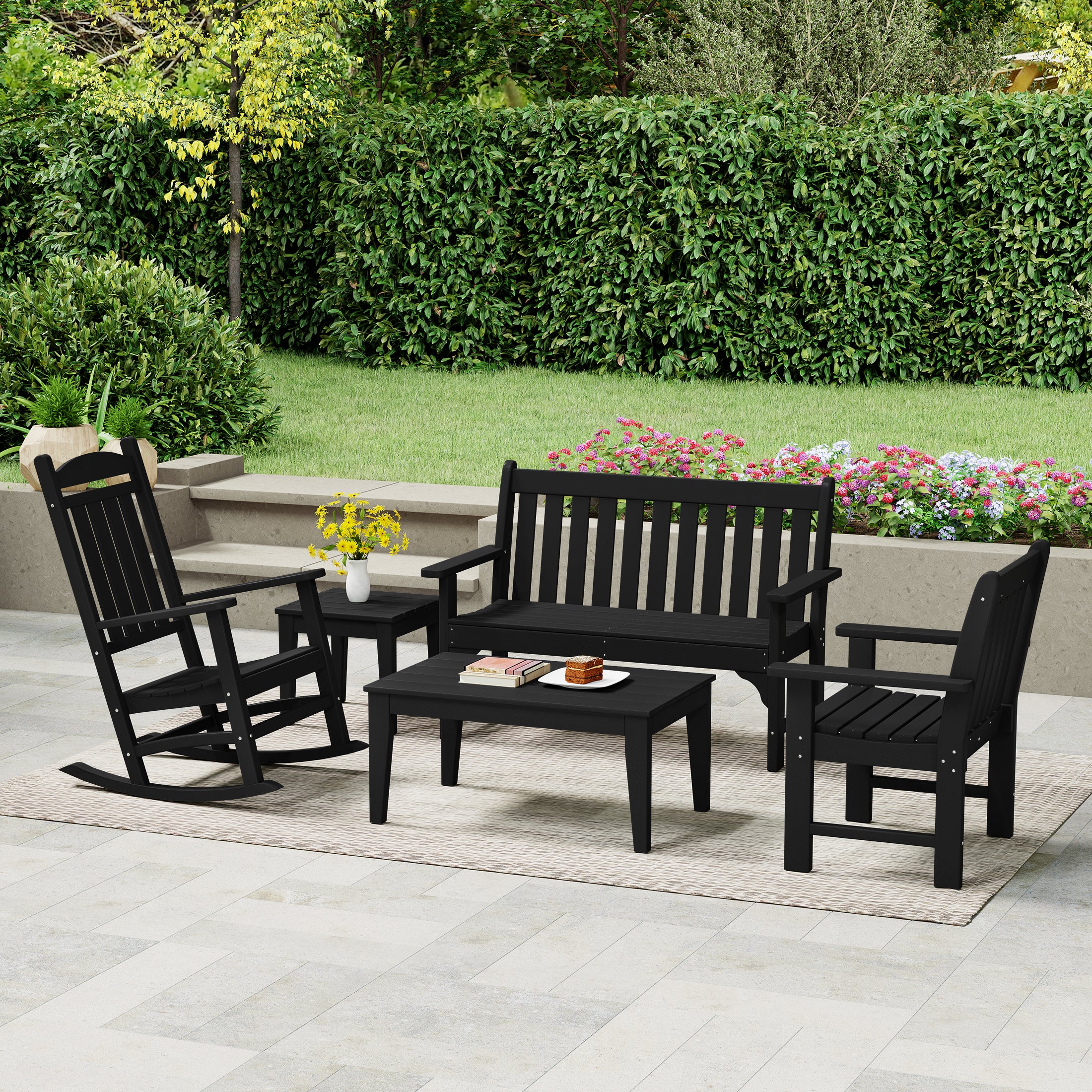 Paradise 5-Piece HDPE Outdoor Patio Furniture Sofa and Rocking Chair Set