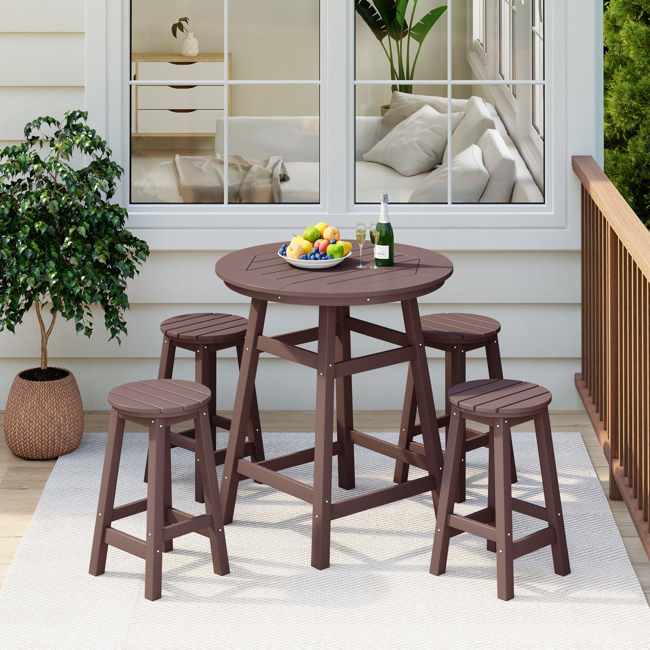 Paradise 5-Piece HDPE Outdoor Patio Bar Dining Set With Counter Height Bar Stools - Costaelm