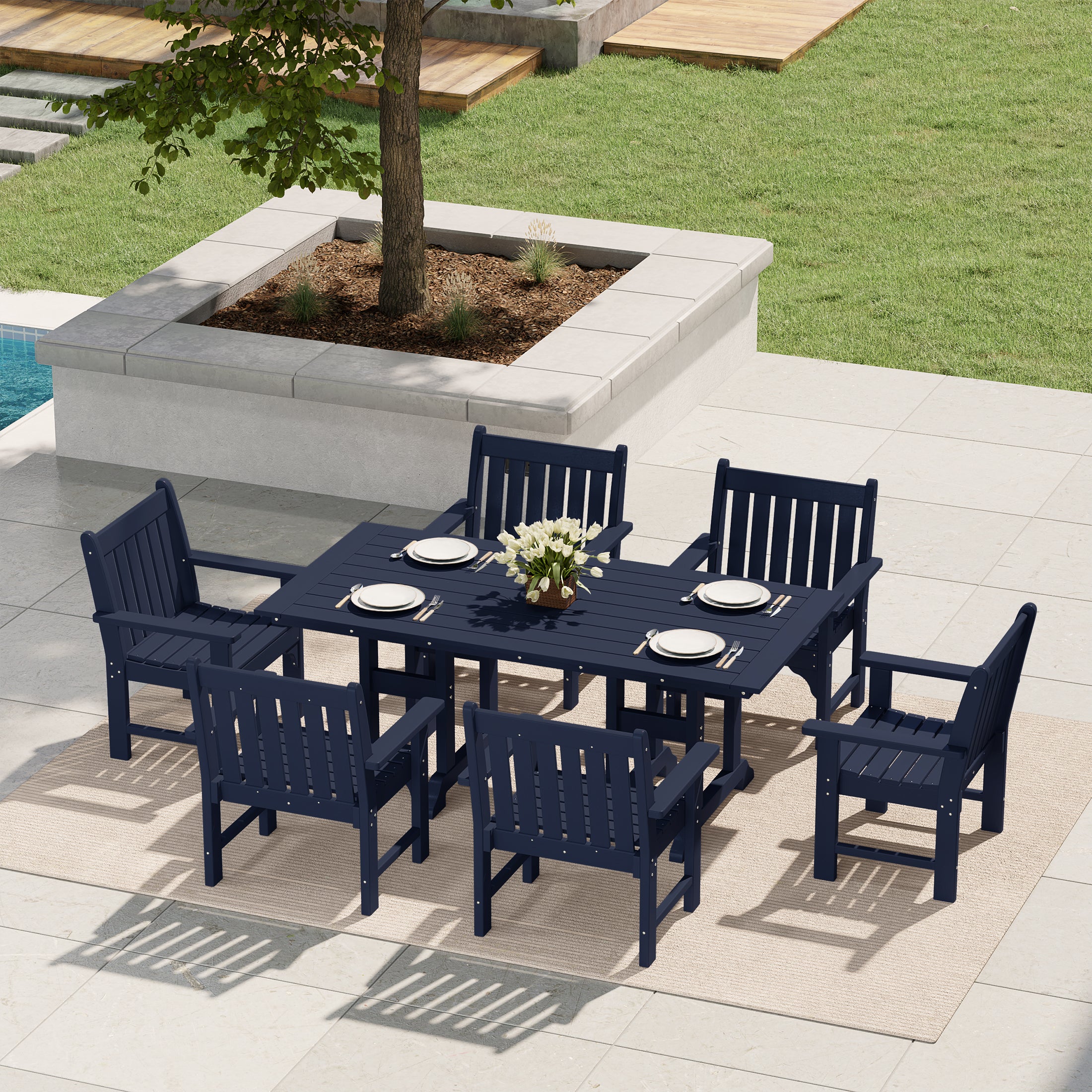 Paradise  7-Piece HDPE Outdoor Dining Patio Table and Chairs Set