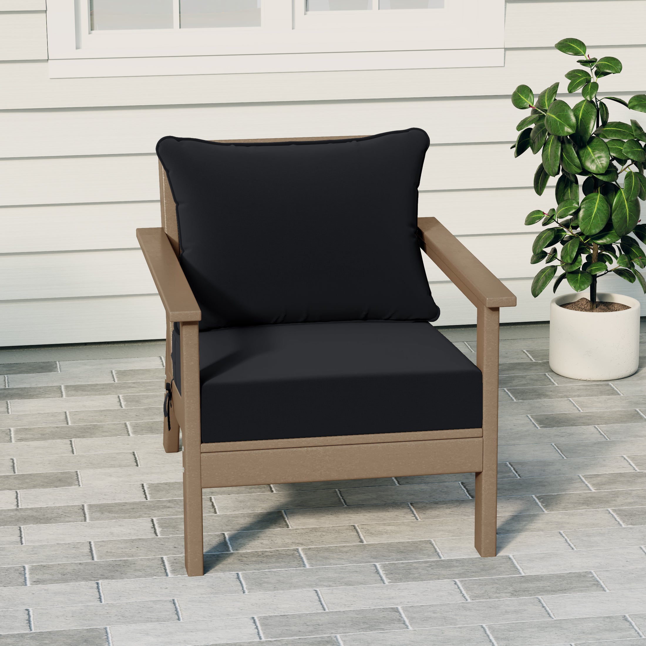 Portsmouth Modern Outdoor HDPE Patio Club Chair with Deep Seat Cushions