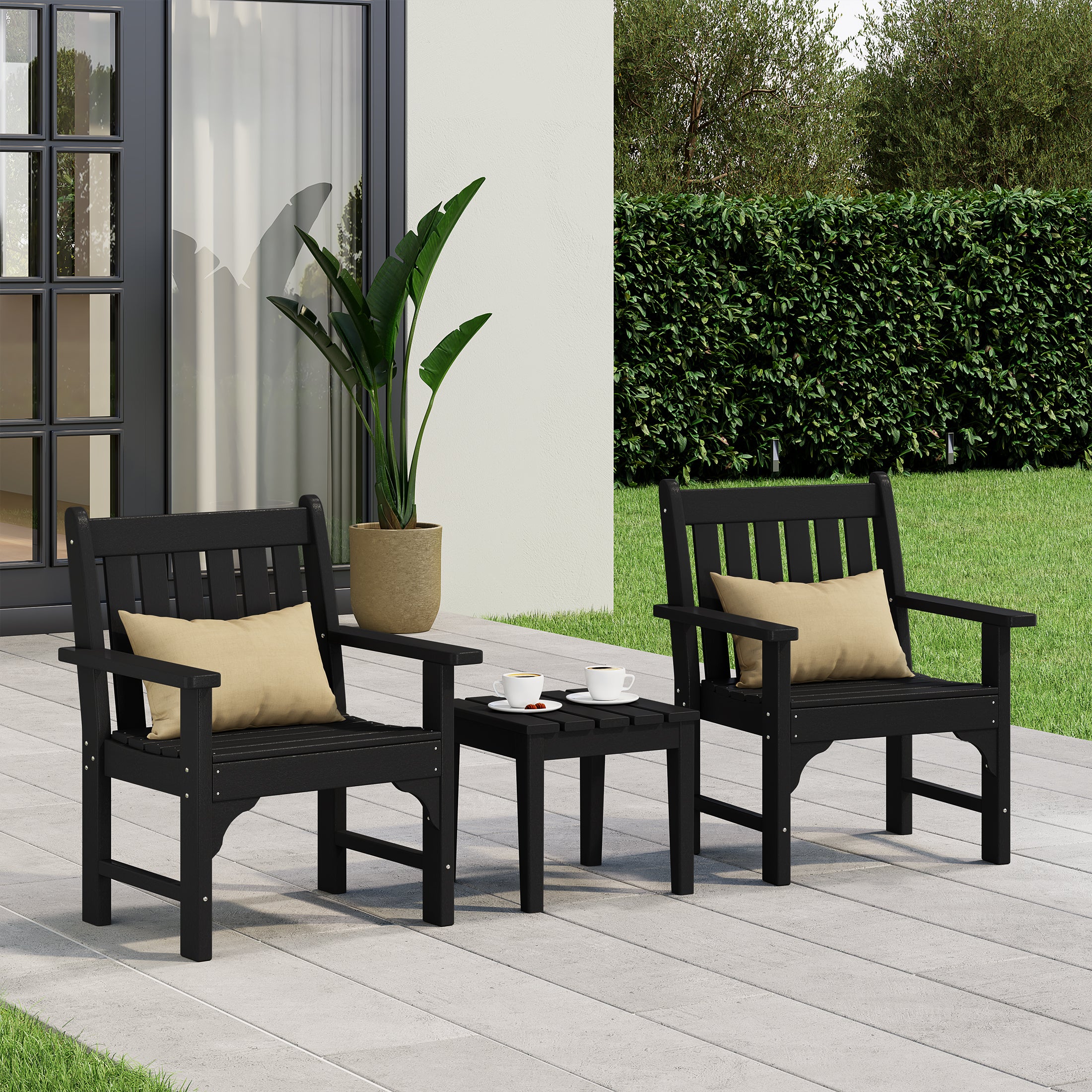 Paradise Outdoor Patio 3-Piece HDPE Adirondack Garden Chairs with Square Adirondack Side Table Set